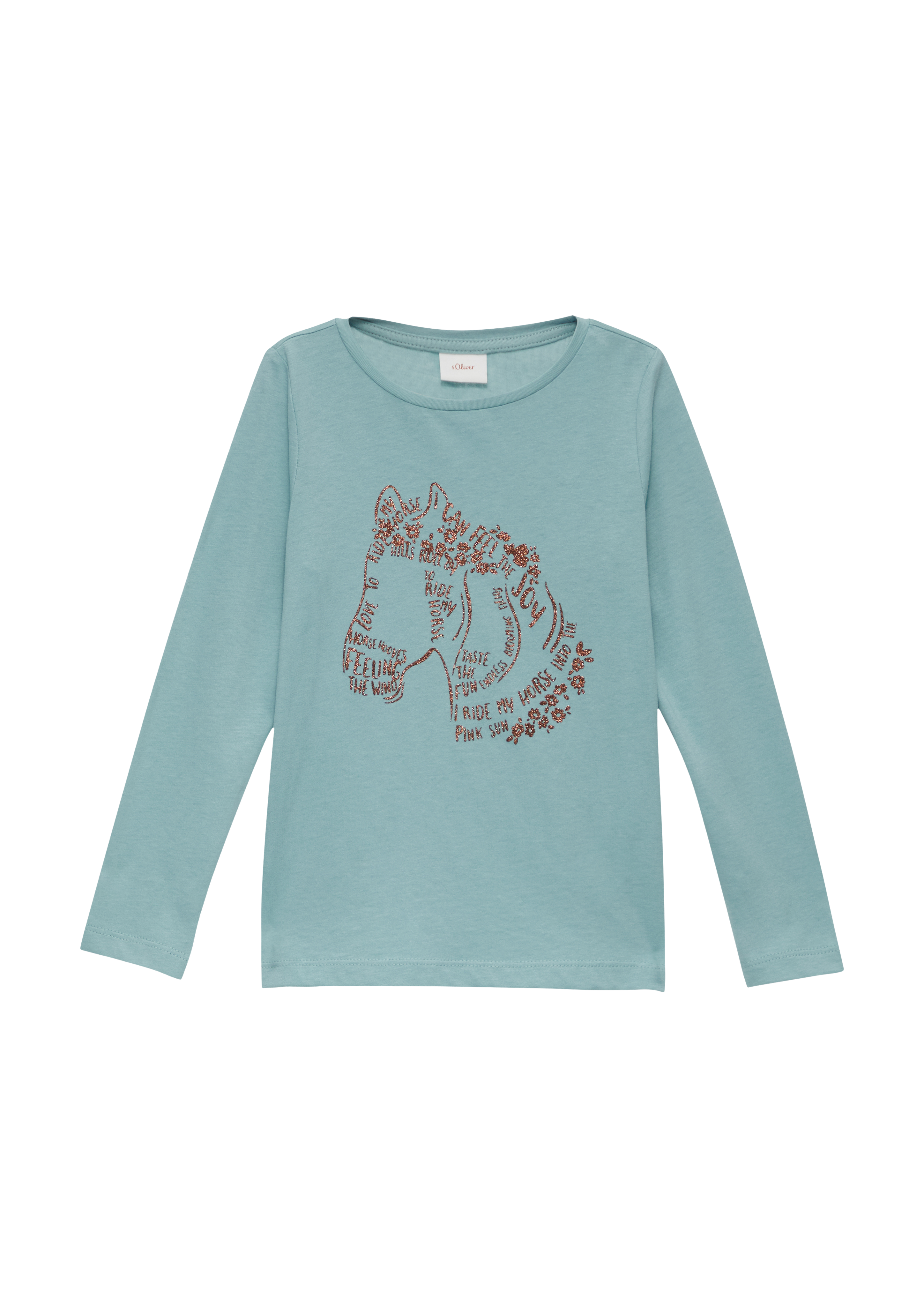 s.Oliver - Langarmshirt mit Glitzer-Print, Kinder, türkis