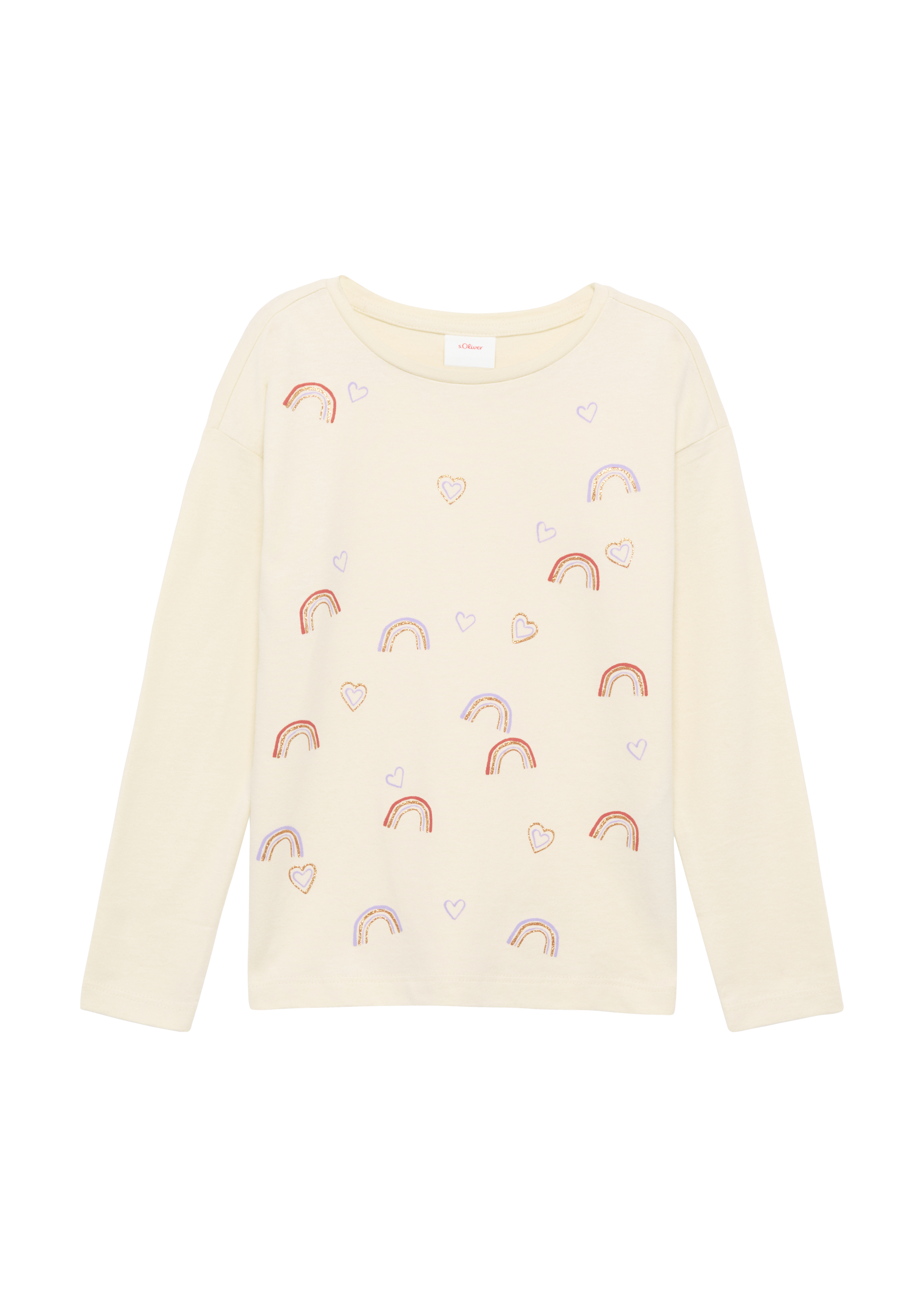 s.Oliver - Longsleeve mit Glitzerprint, Kinder, Beige