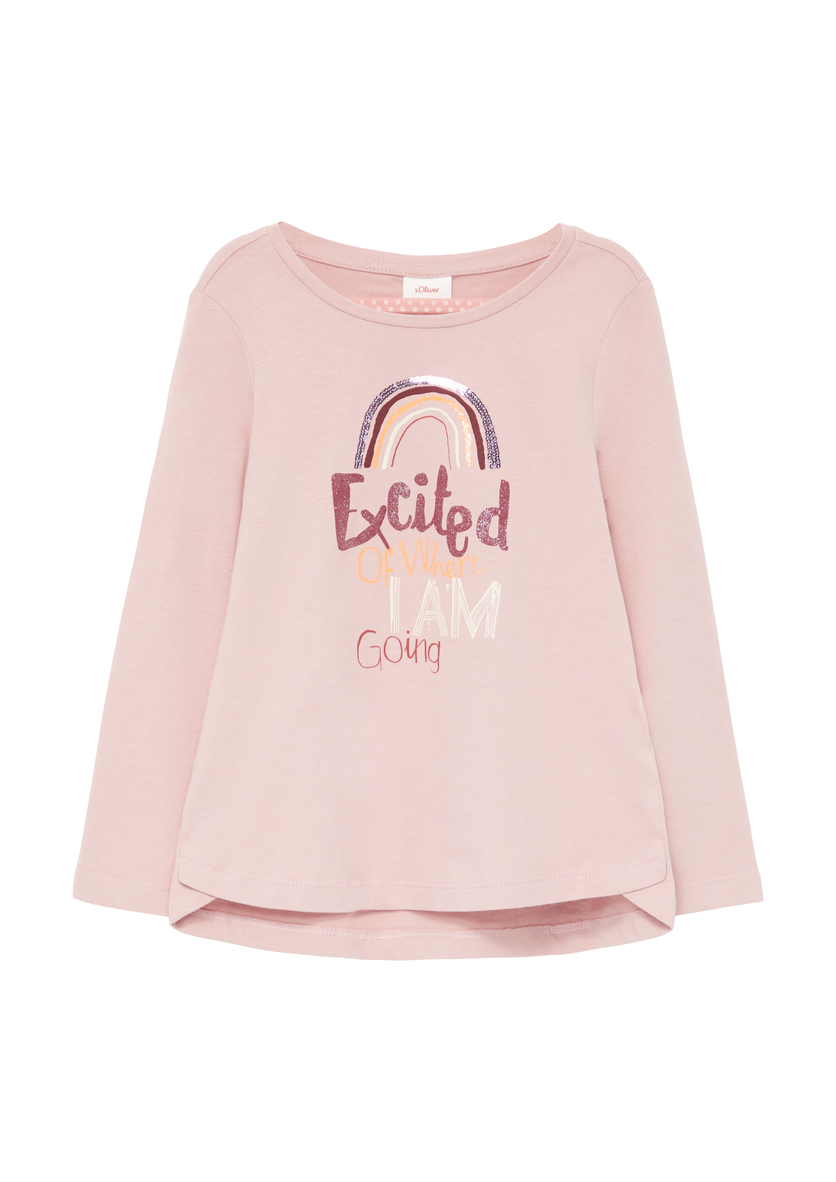 s.Oliver - Ausgestelltes Langarmshirt mit Pailletten und Glitzerdruck, Kinder, Rosa