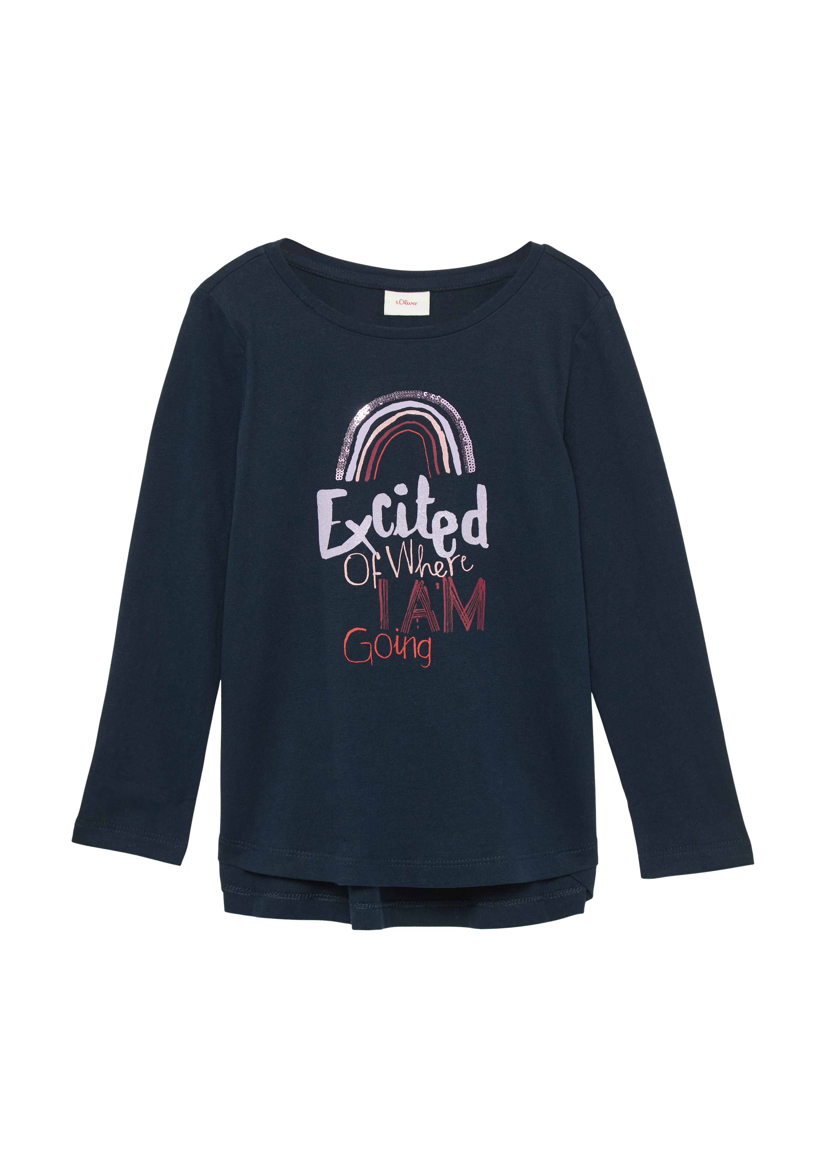 s.Oliver - Ausgestelltes Langarmshirt mit Pailletten und Glitzerdruck, Kinder, blau