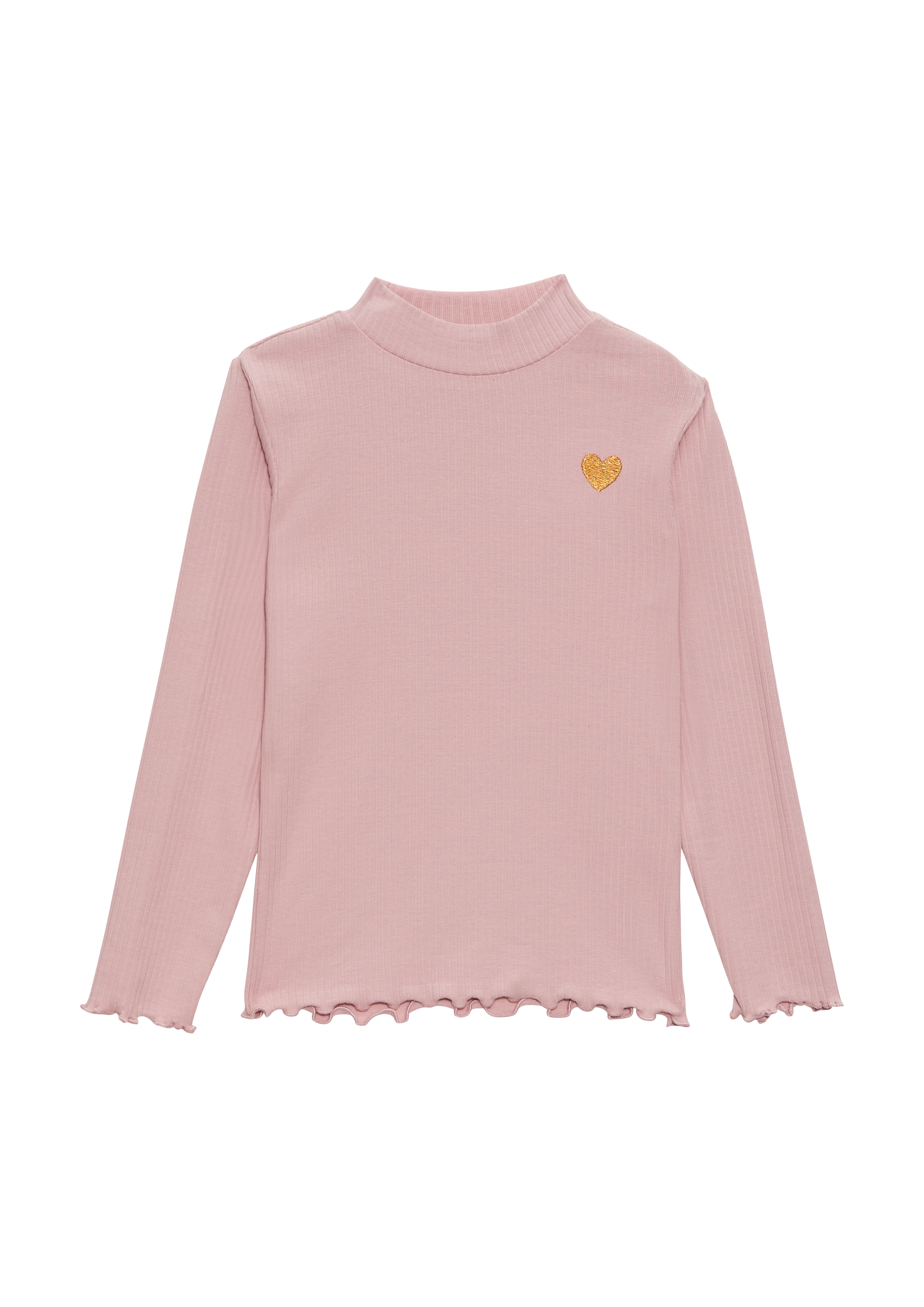 s.Oliver - Rippshirt mit Wellensaum und Herz-Stickerei, Kinder, Rosa