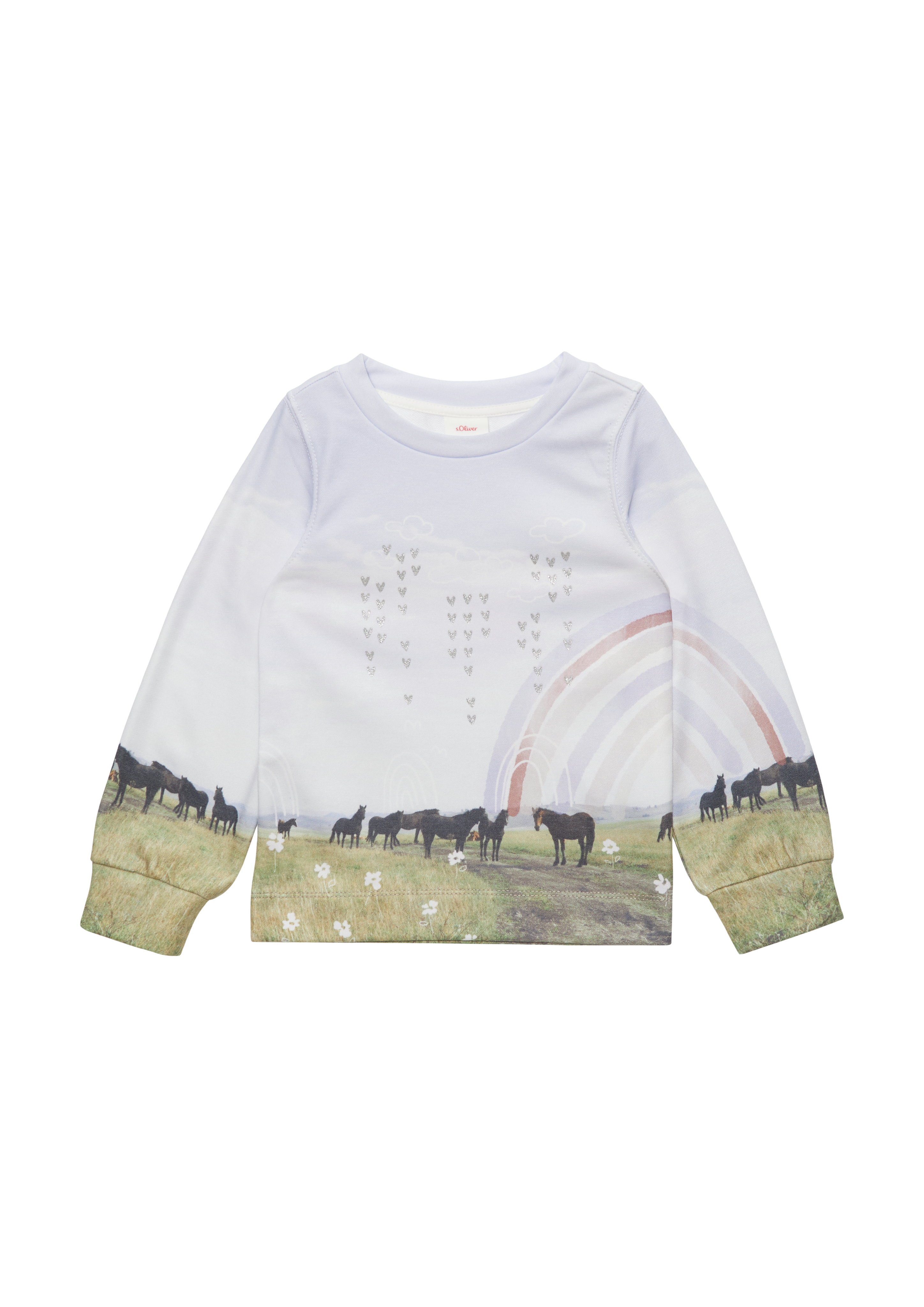 s.Oliver - Gemustertes Sweatshirt mit Glitzer-Herzchen, Kinder, creme