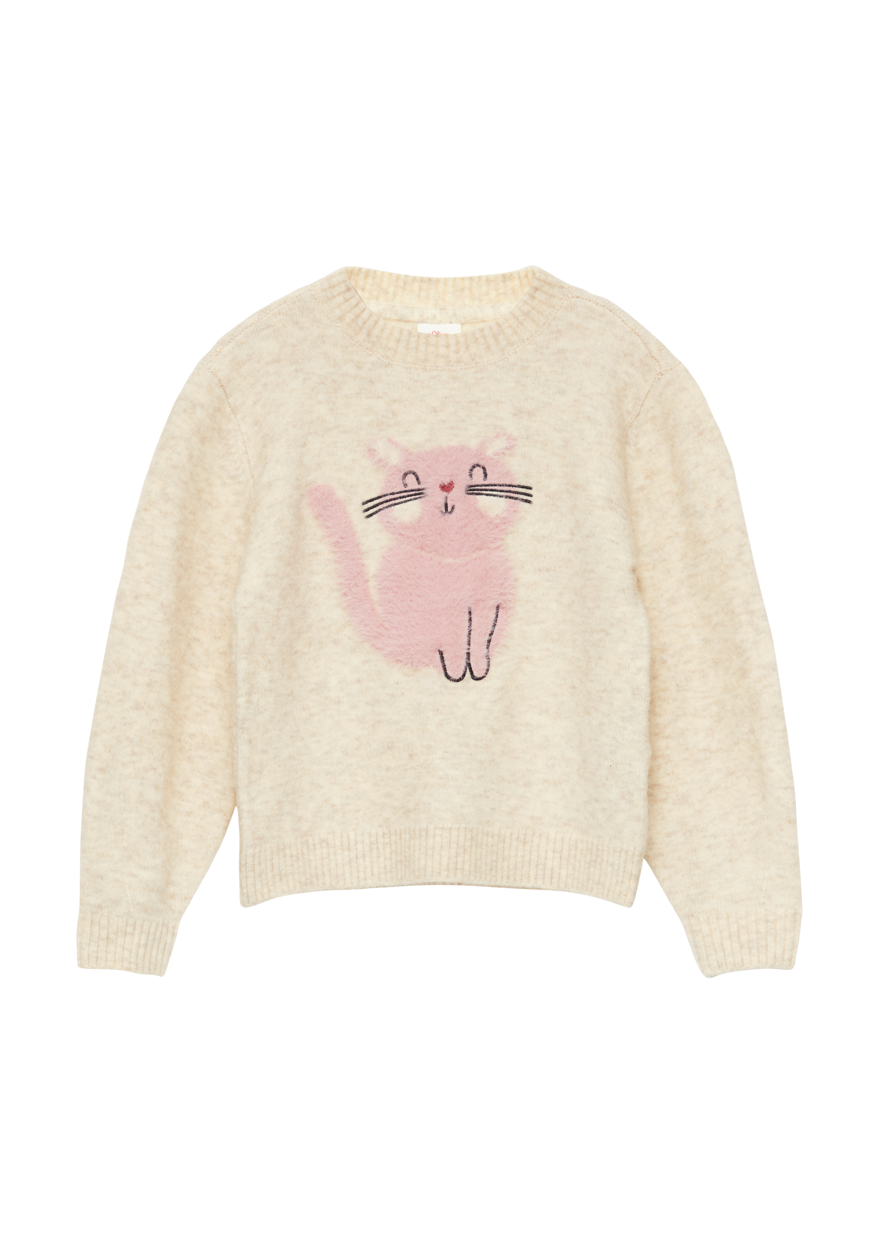 s.Oliver - Strickpullover mit flauschigem Katzenmotiv, Kinder, Beige