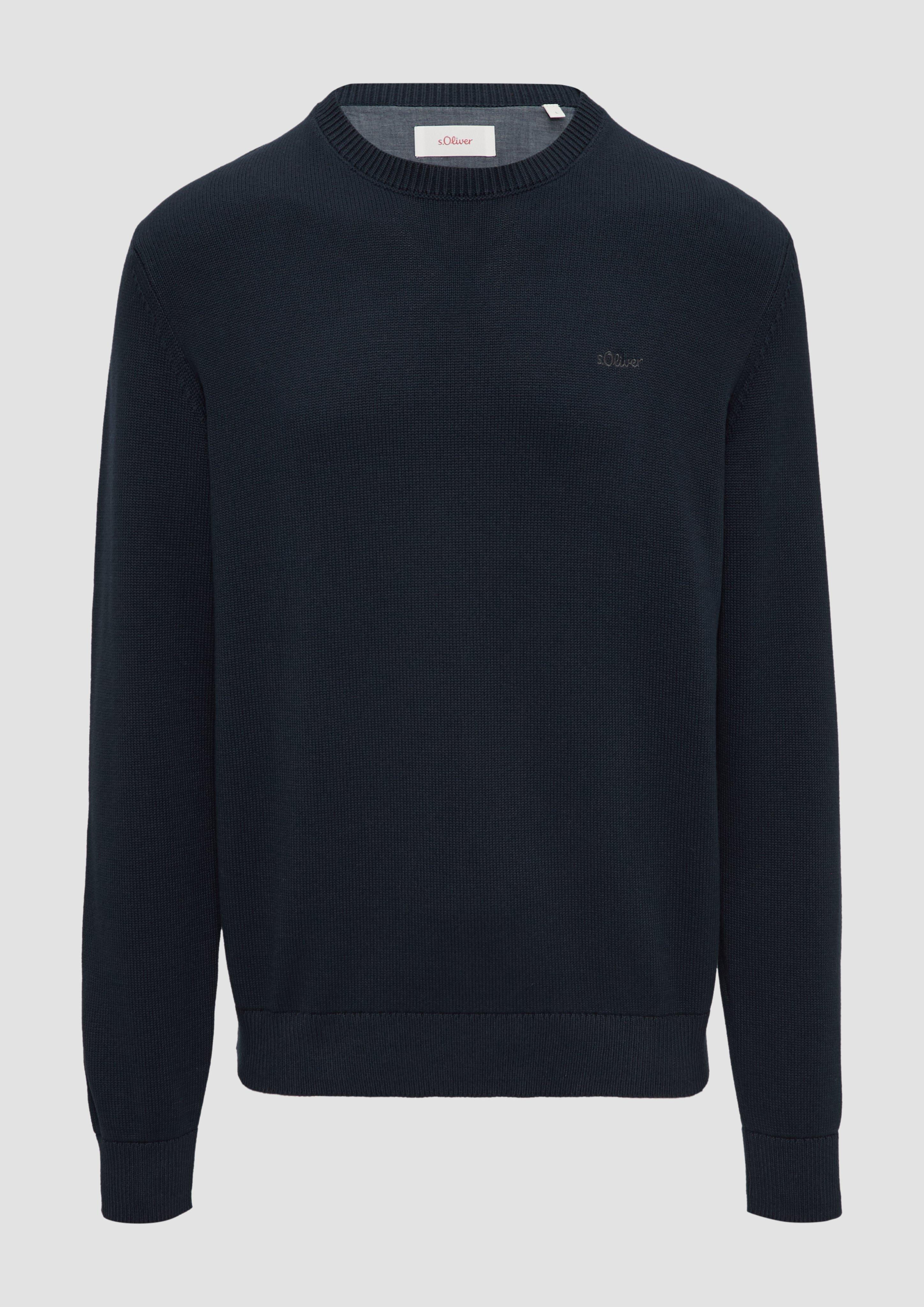 s.Oliver - Wärmender Baumwollpullover mit Logo-Stickerei, Herren, blau