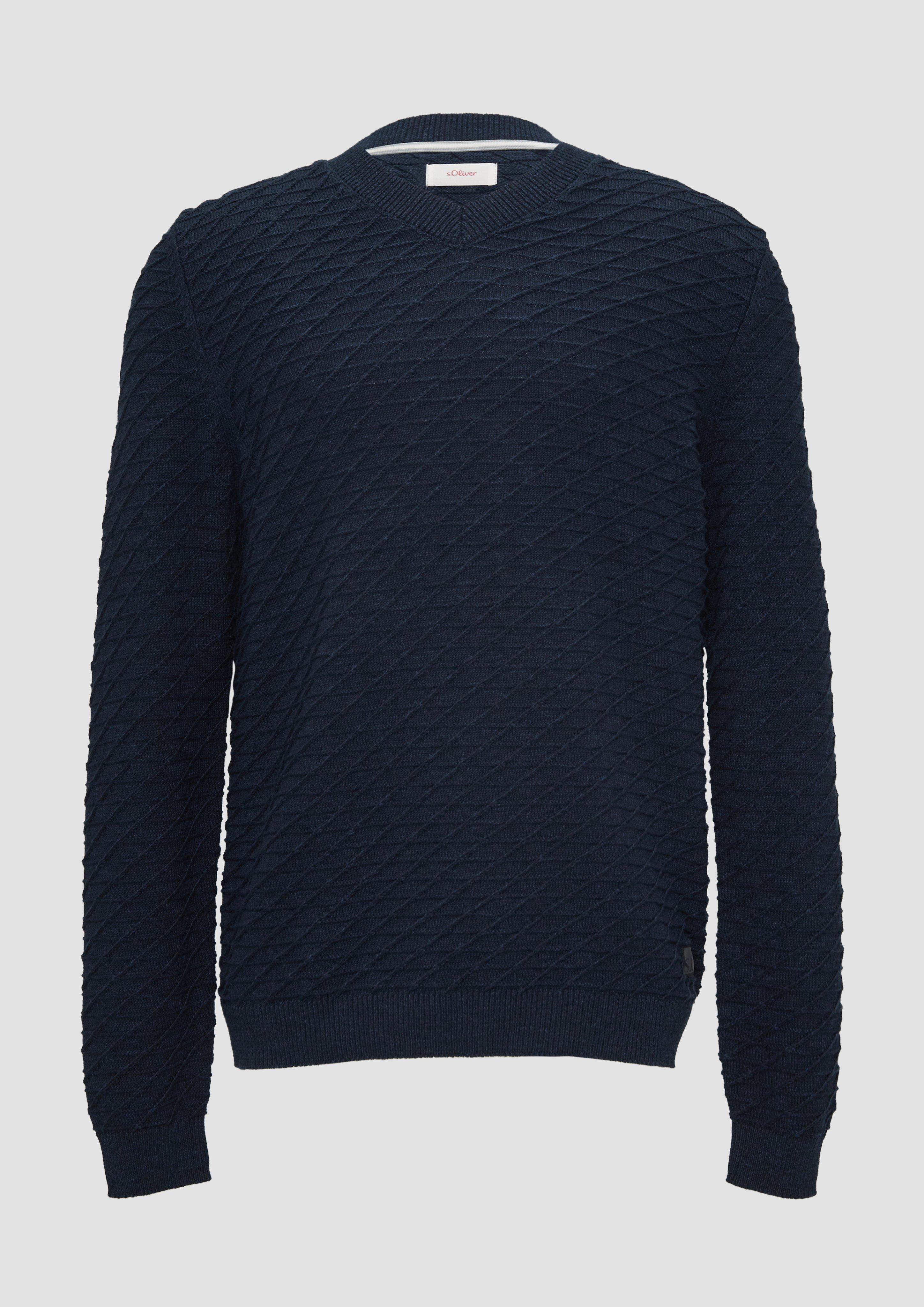 Thumbnail - s.Oliver - Strukturierter Pullover mit V-Ausschnitt, Herren, blau