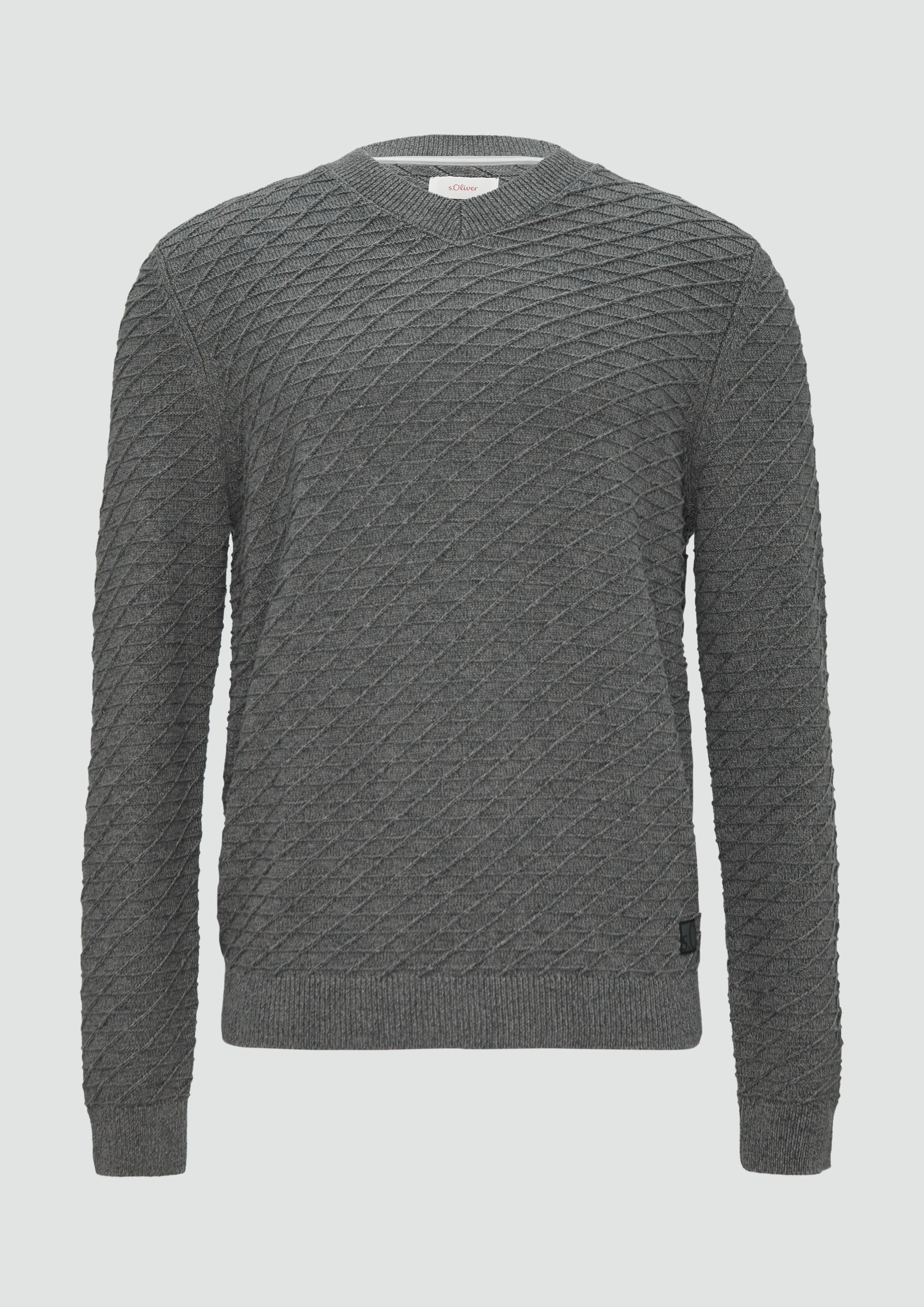 s.Oliver - Strukturierter Pullover mit V-Ausschnitt, Herren, grau