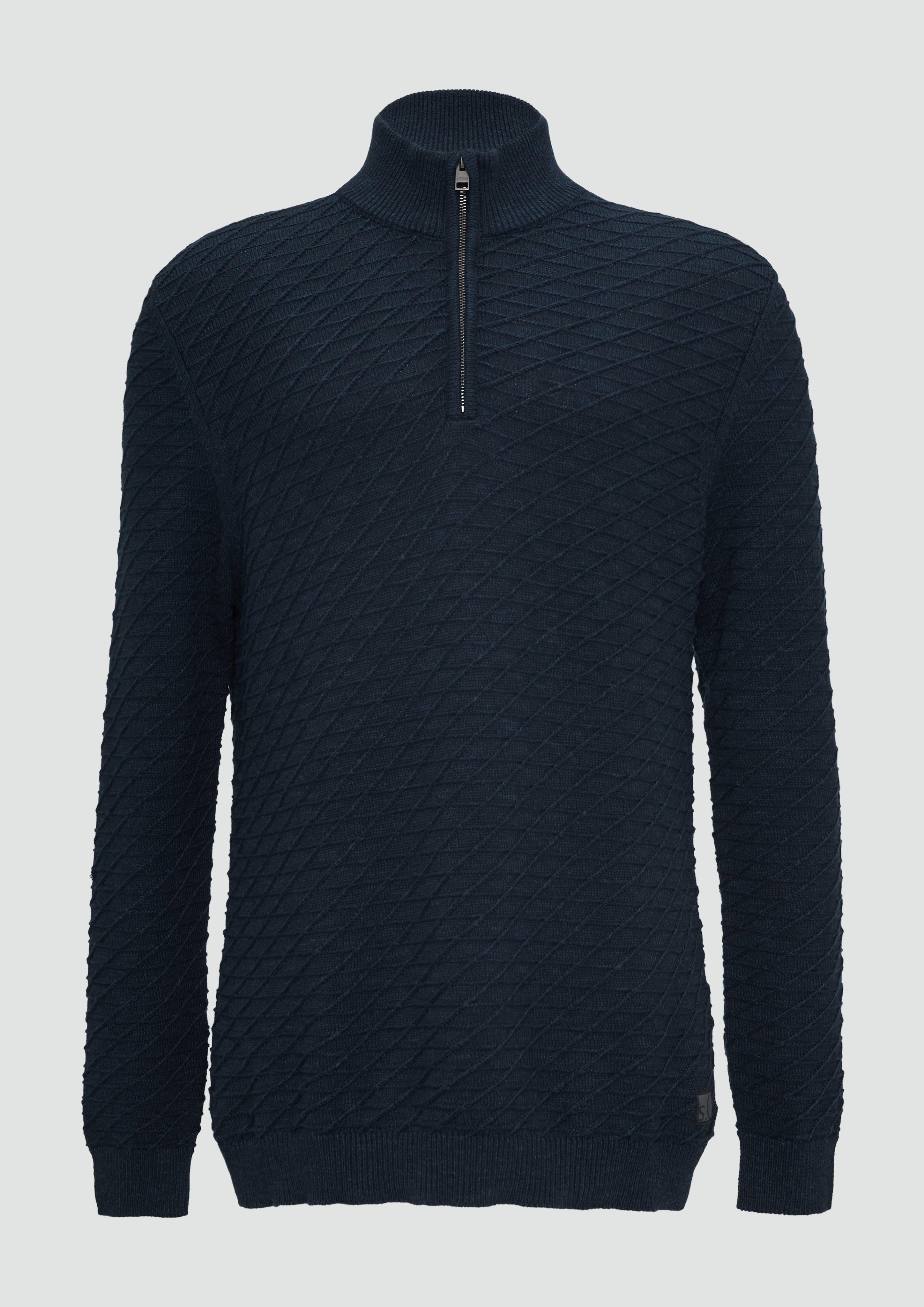 s.Oliver - Strukturierter Pullover mit Half-Zip, Herren, blau