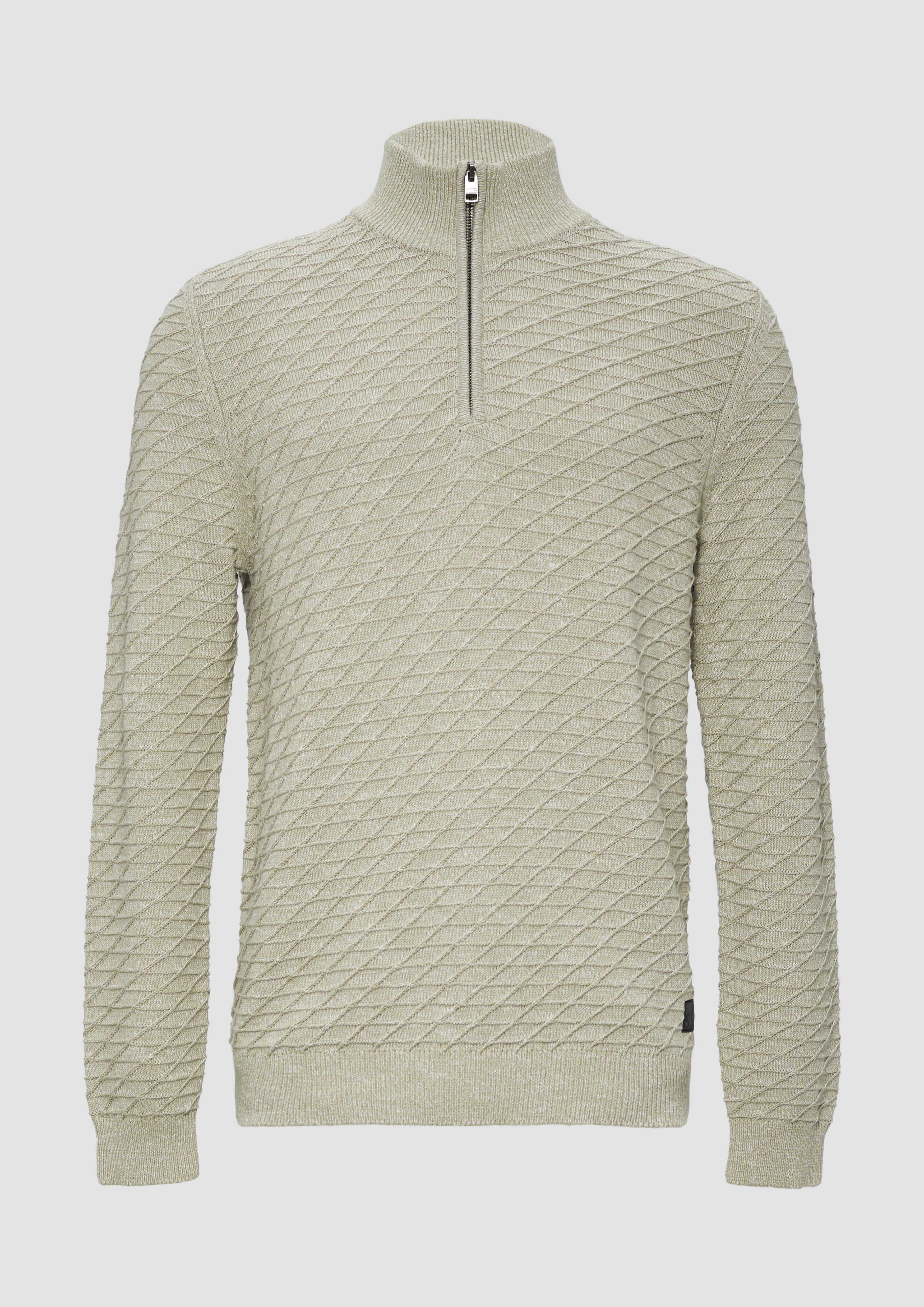 s.Oliver - Strukturierter Pullover mit Half-Zip, Herren, Beige