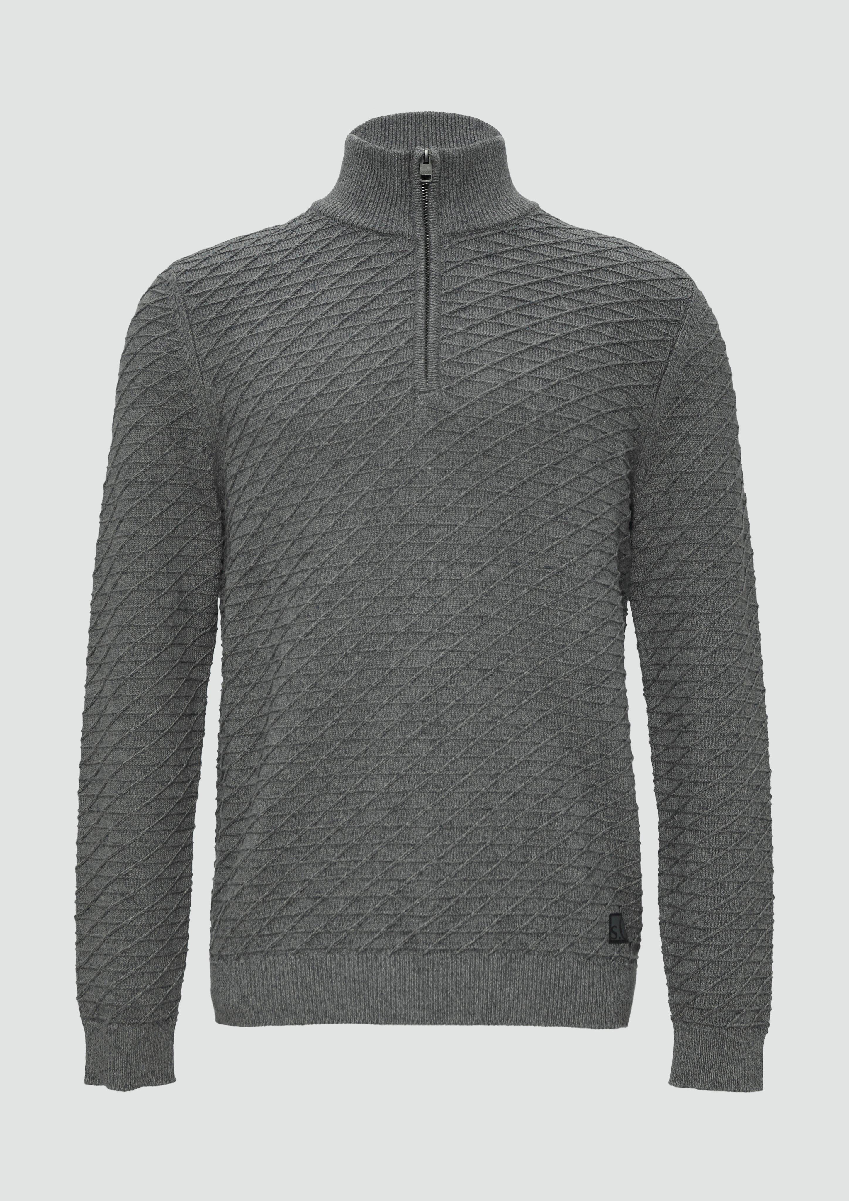 s.Oliver - Strukturierter Pullover mit Half-Zip, Herren, grau