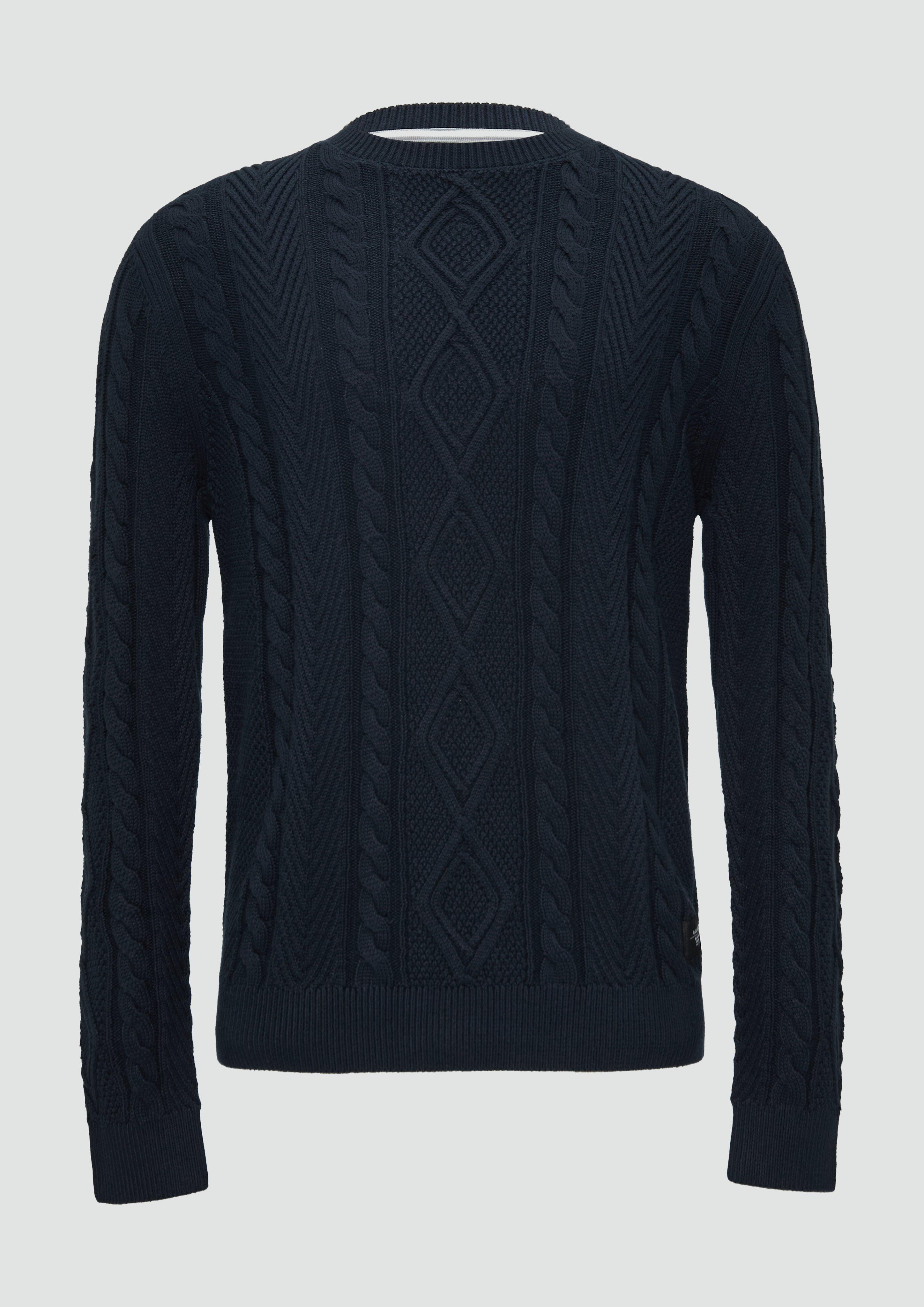 s.Oliver - Strickpullover mit Zopfmuster, Herren, blau