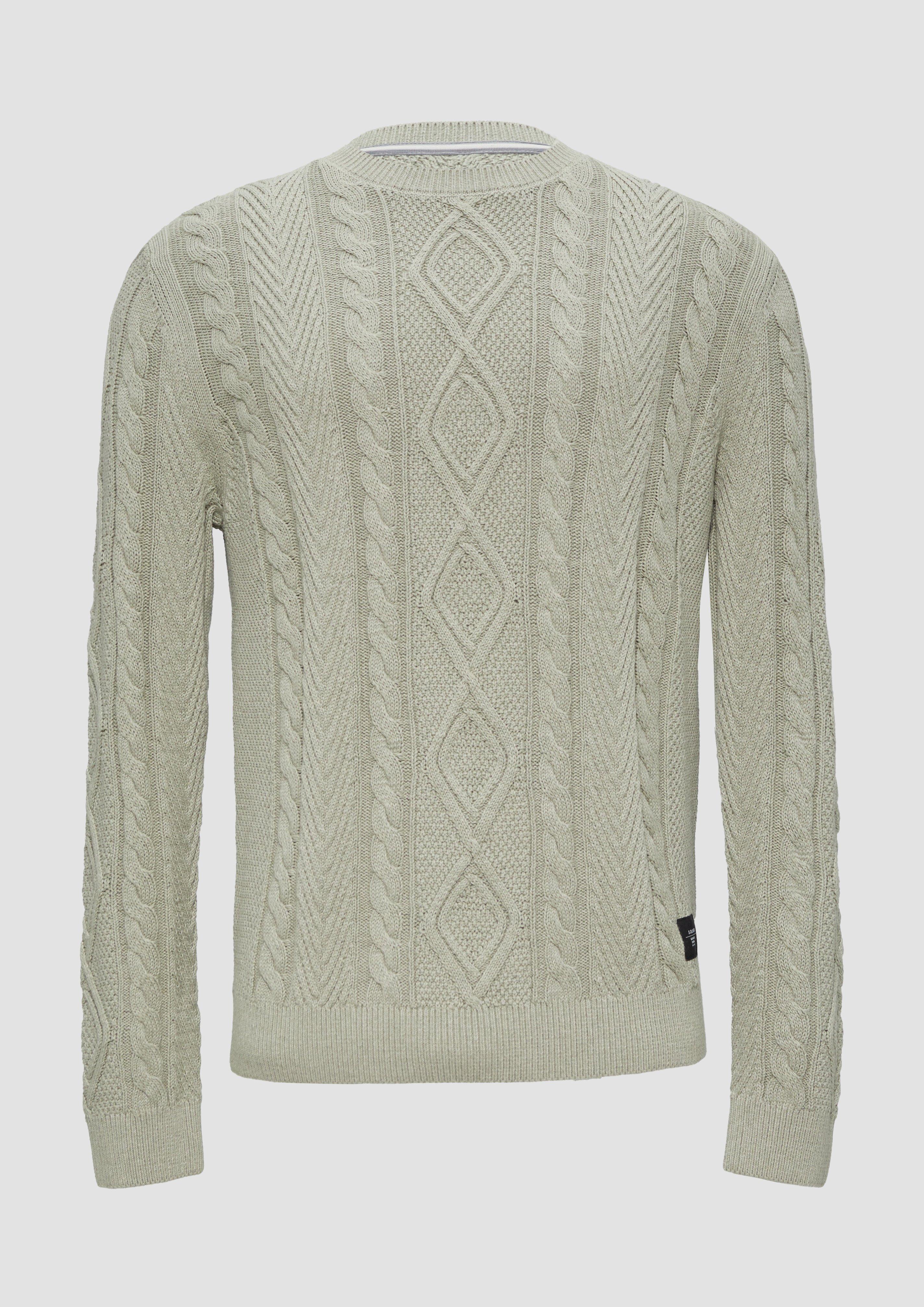 s.Oliver - Strickpullover mit Zopfmuster, Herren, Beige