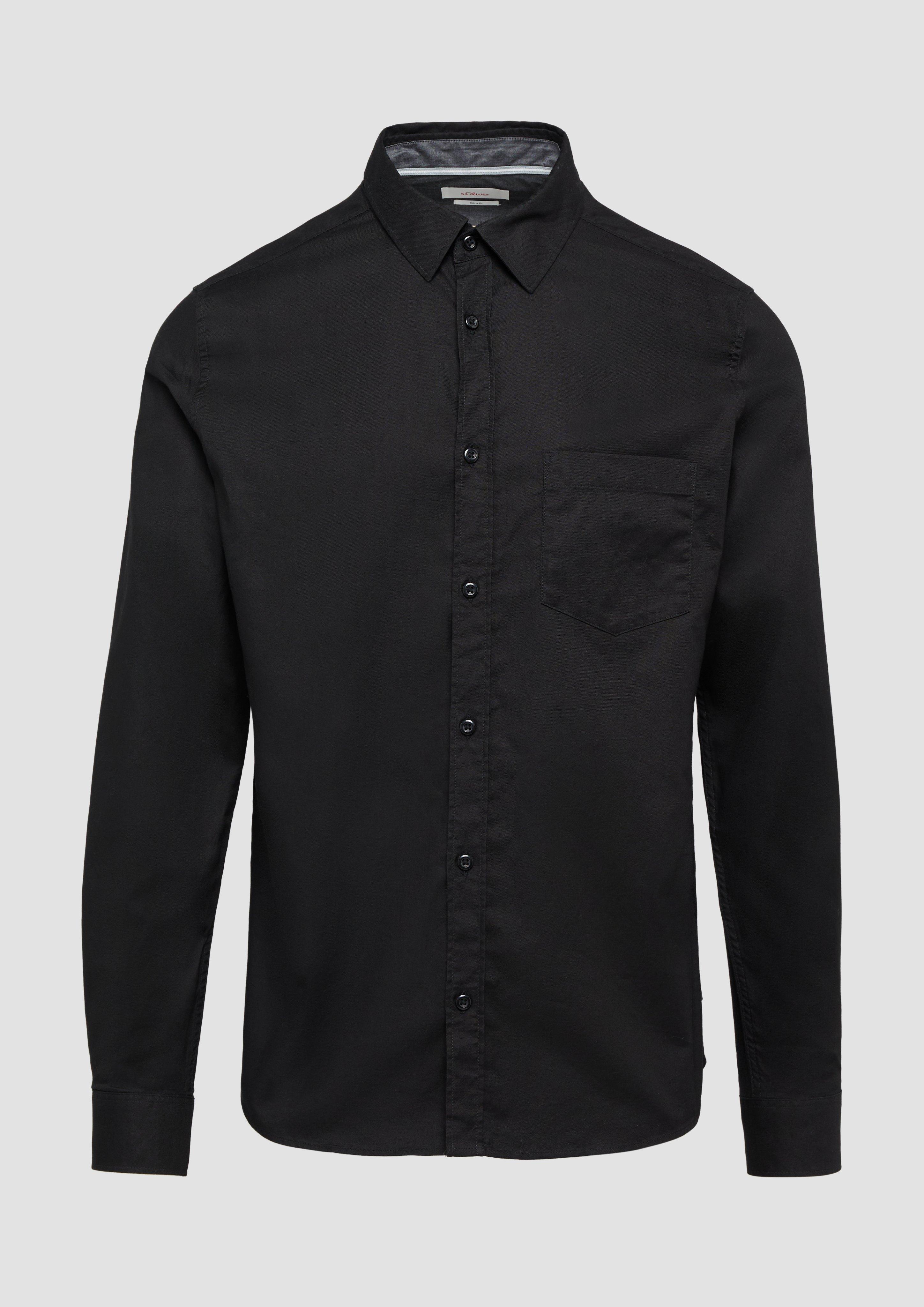 Thumbnail - s.Oliver - Slim Fit: Strukturiertes Hemd mit Kentkragen, Herren, schwarz