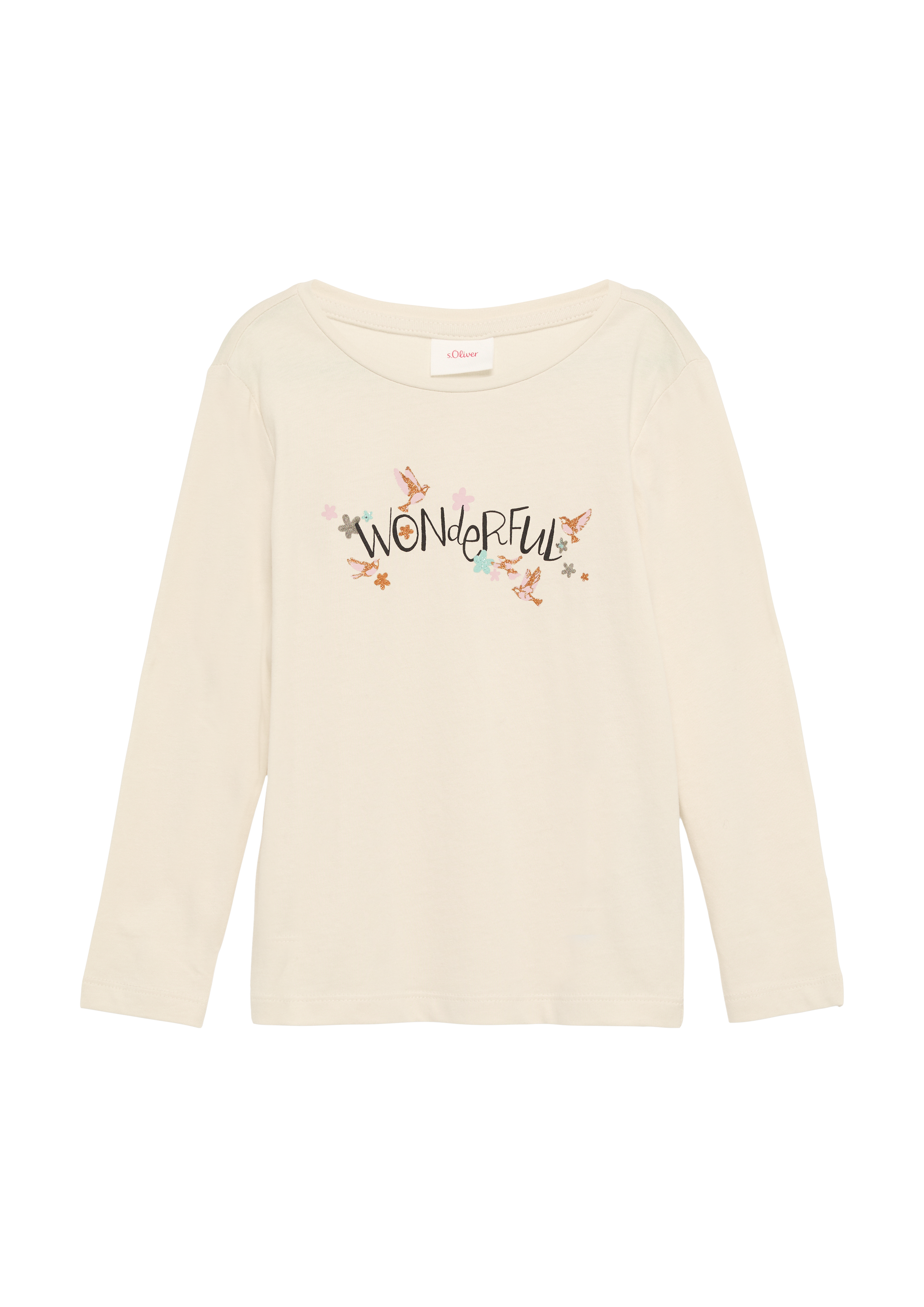 s.Oliver - Longsleeve mit Glitzerprint, Kinder, Beige