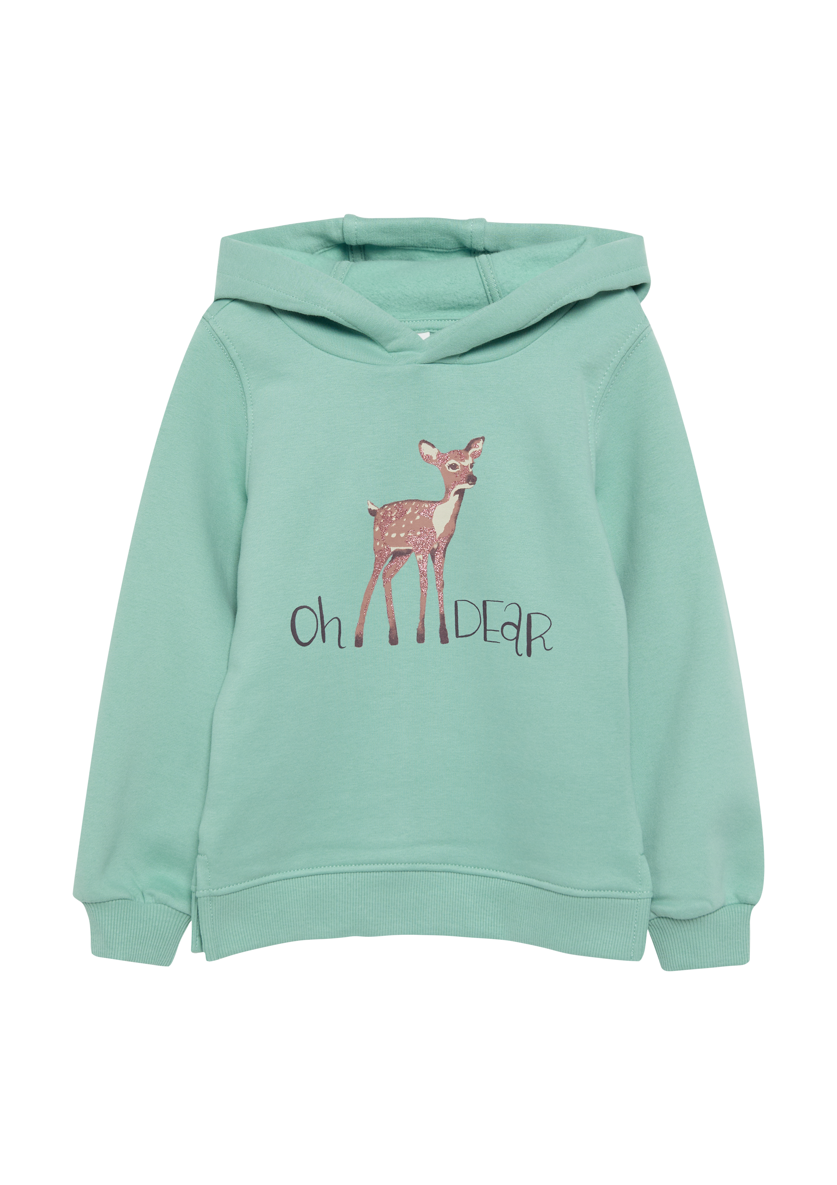 s.Oliver - Wärmendes Kapuzen-Sweatshirt mit Glitzerprint, Kinder, türkis