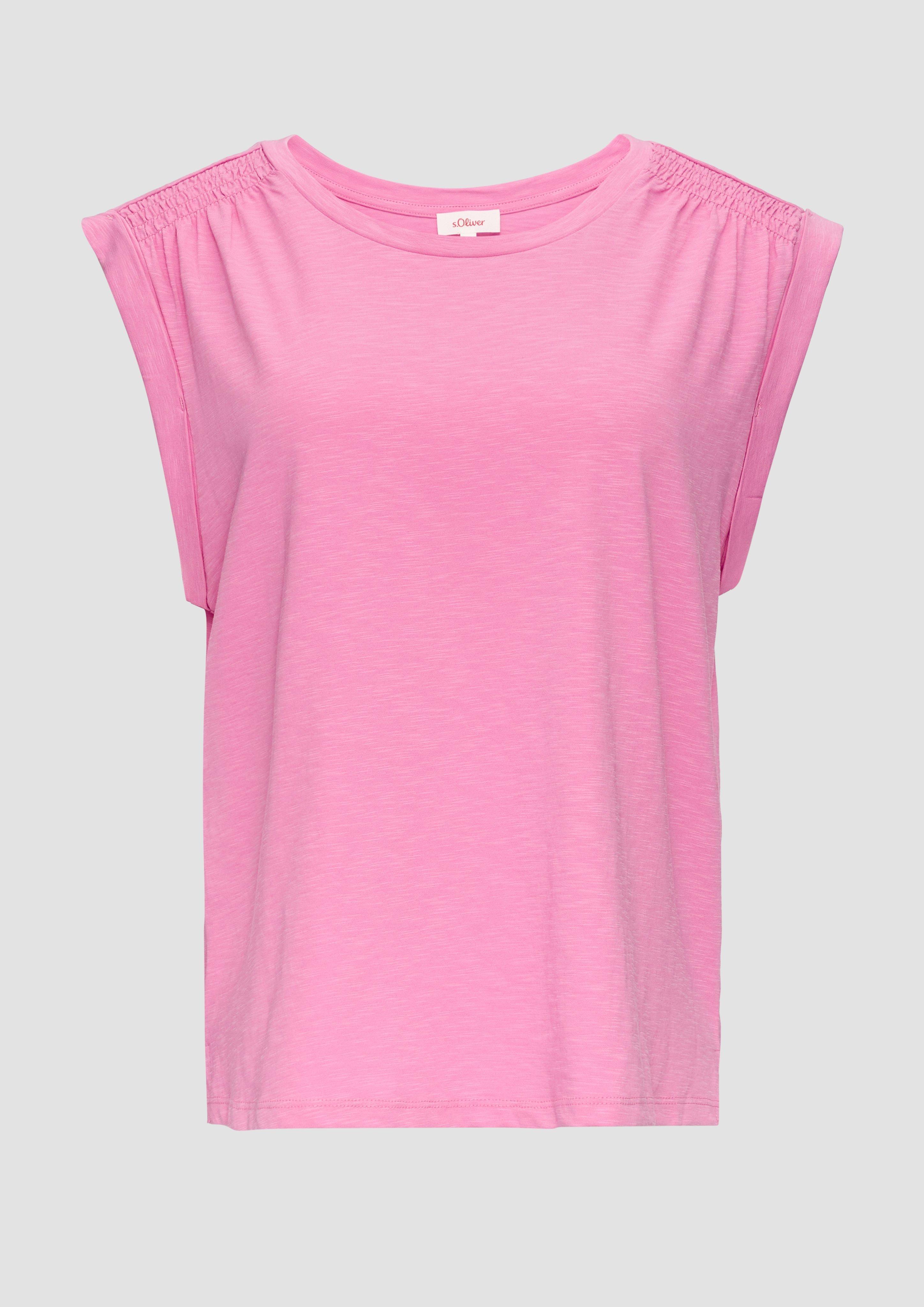 s.Oliver - Ärmelloses Flammgarnshirt mit Smok-Details, Damen, Rosa