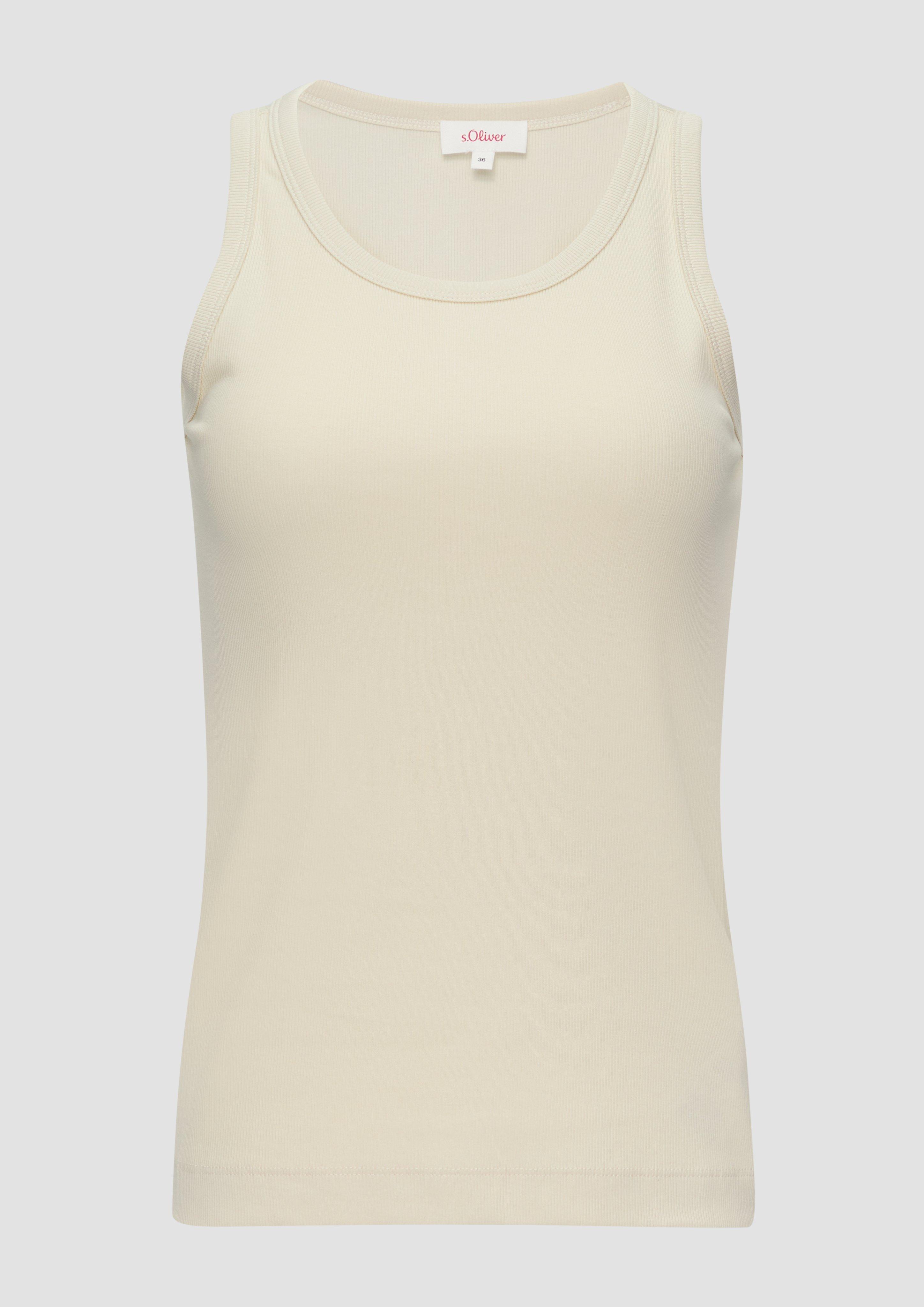 s.Oliver - Geripptes Tanktop aus Baumwollstretch, Damen, Beige