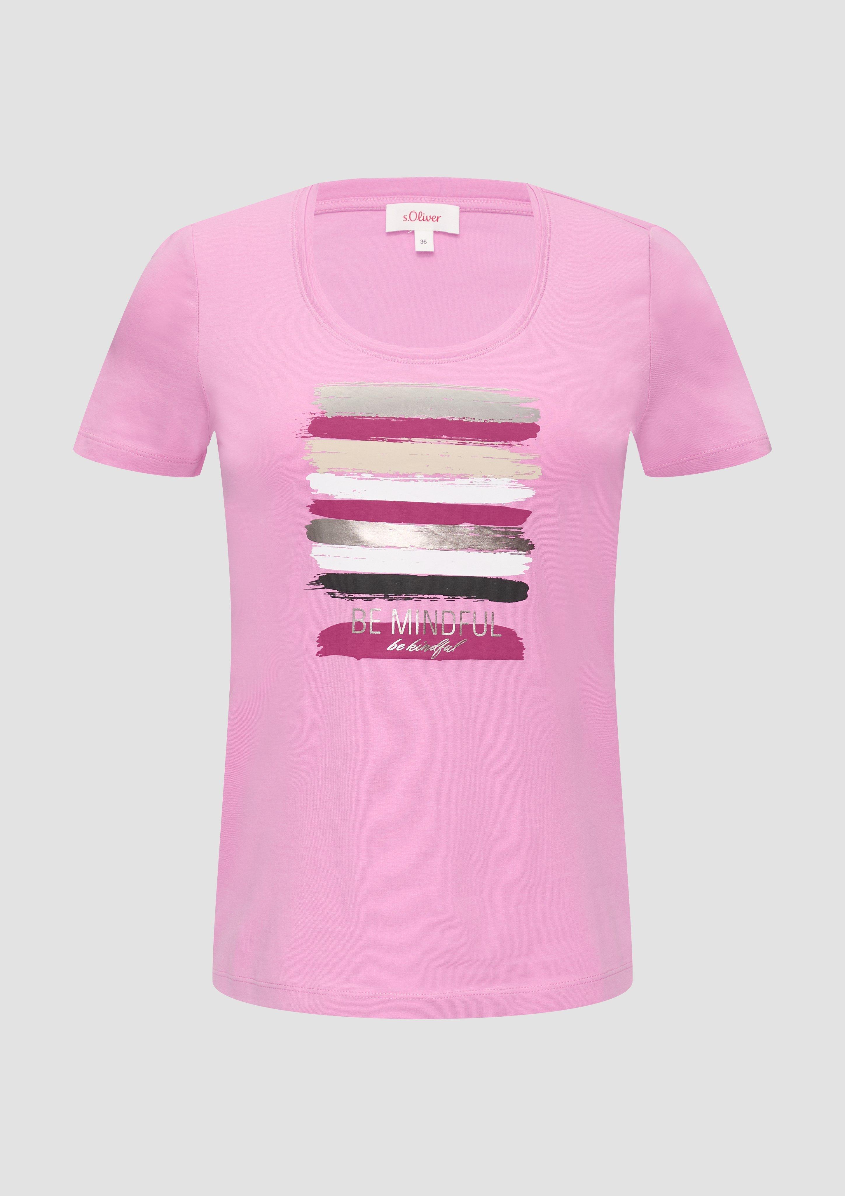 s.Oliver - T-Shirt mit Schriftprint, Damen, Rosa