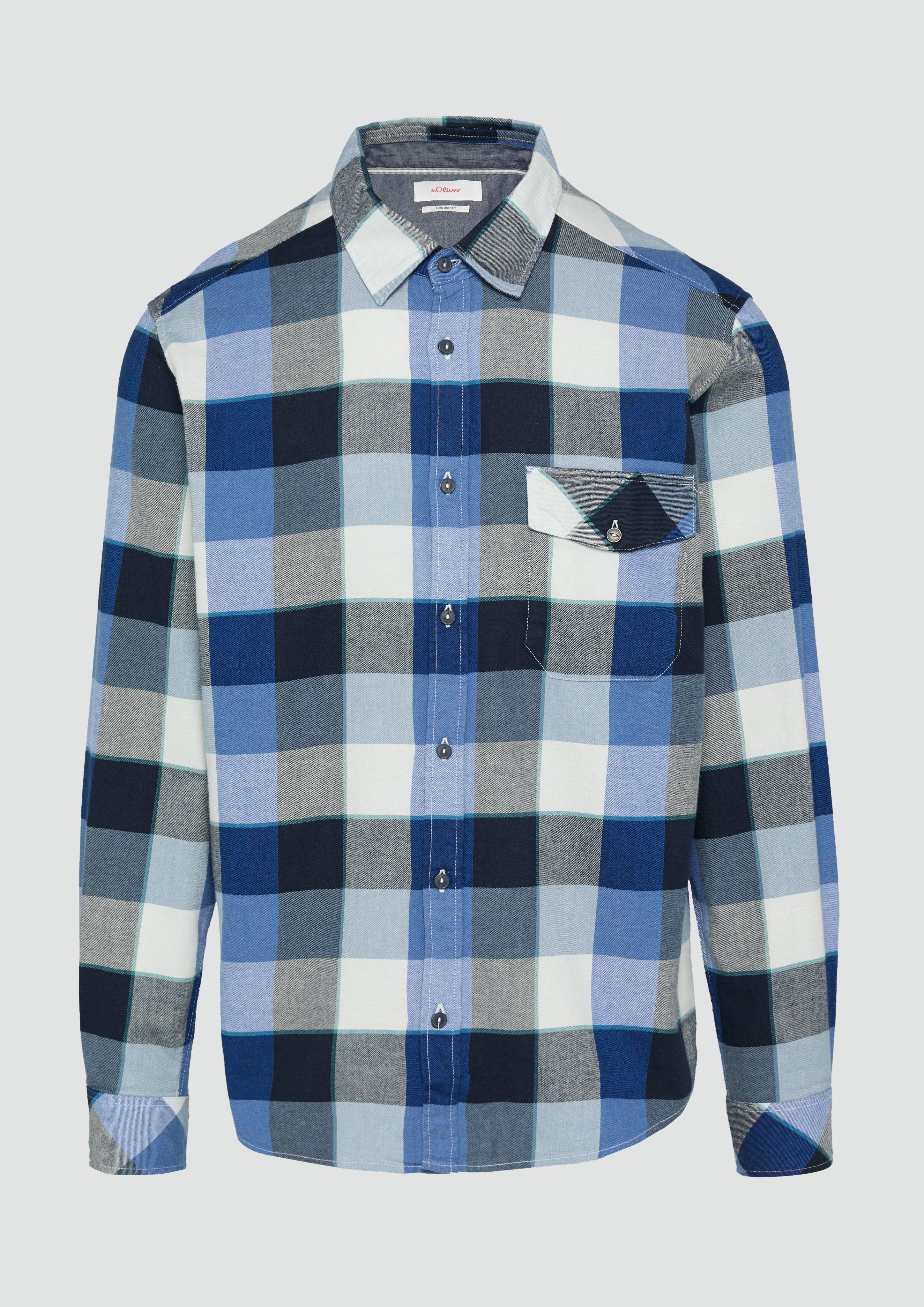 Thumbnail - s.Oliver - Regular Fit: Kariertes Flanellhemd mit Brusttasche, Herren, blau