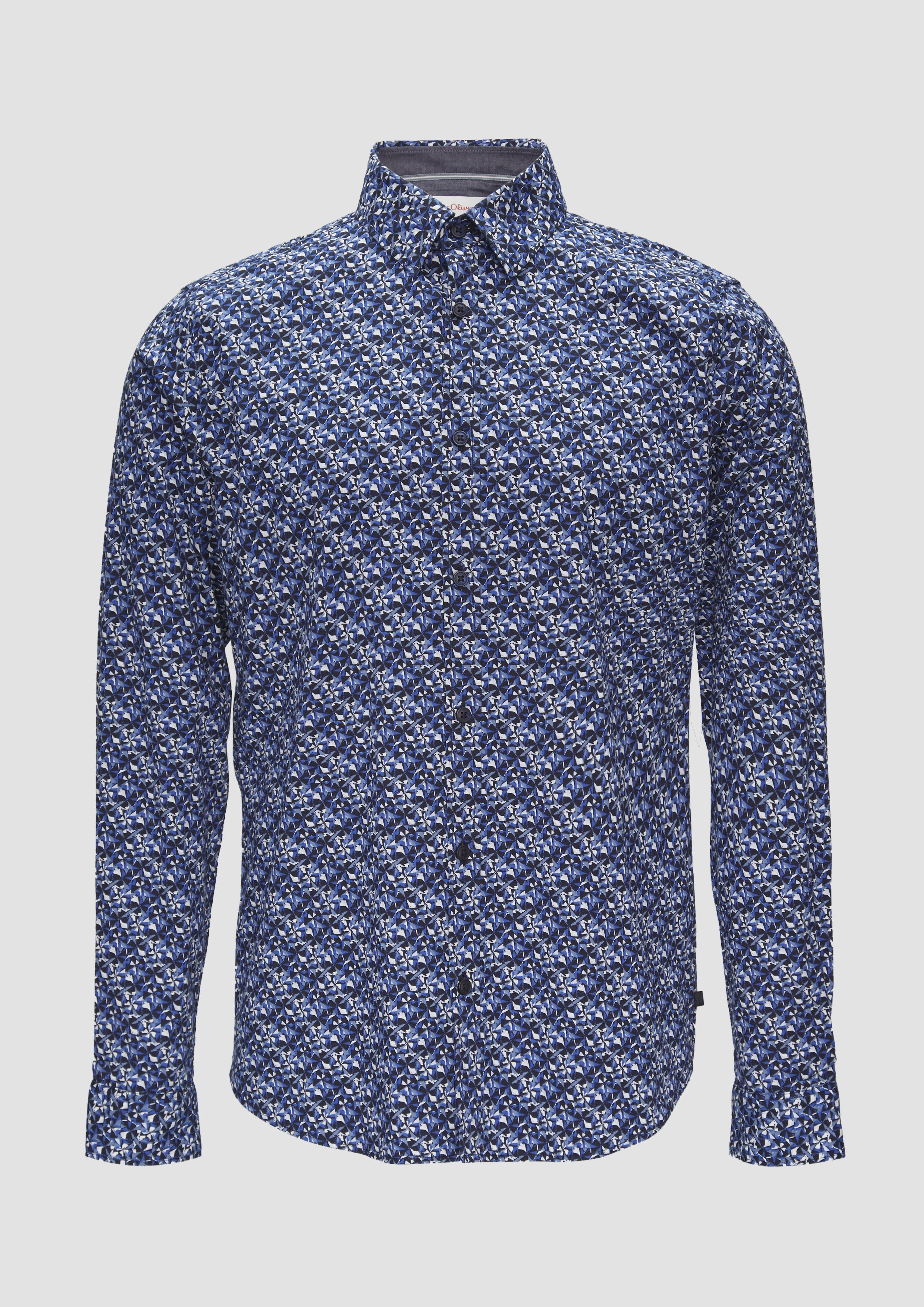 s.Oliver - Slim Fit: Popeline-Hemd mit All-over-Print, Herren, blau|mehrfarbig