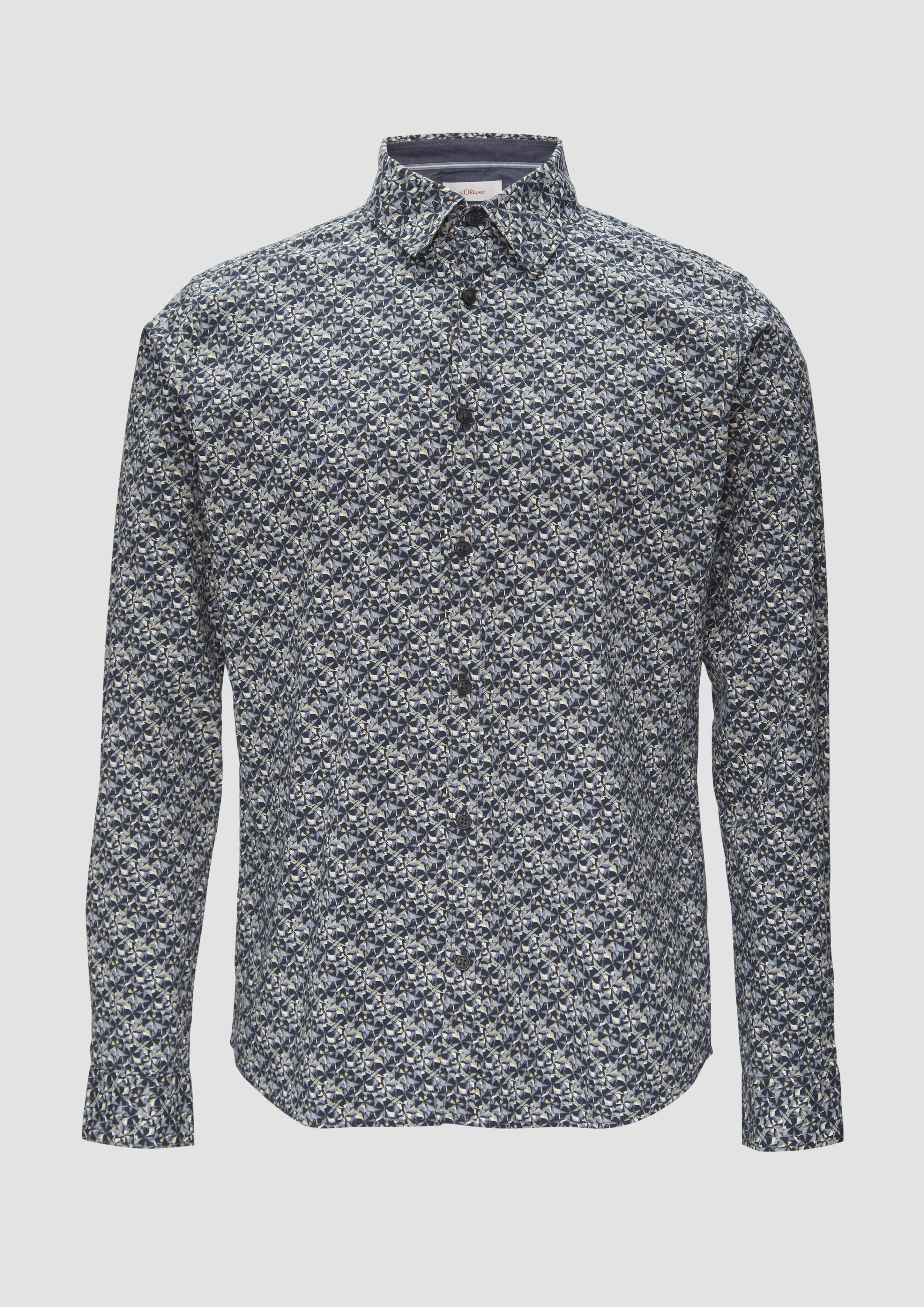 s.Oliver - Slim Fit: Popeline-Hemd mit All-over-Print, Herren, grau|mehrfarbig