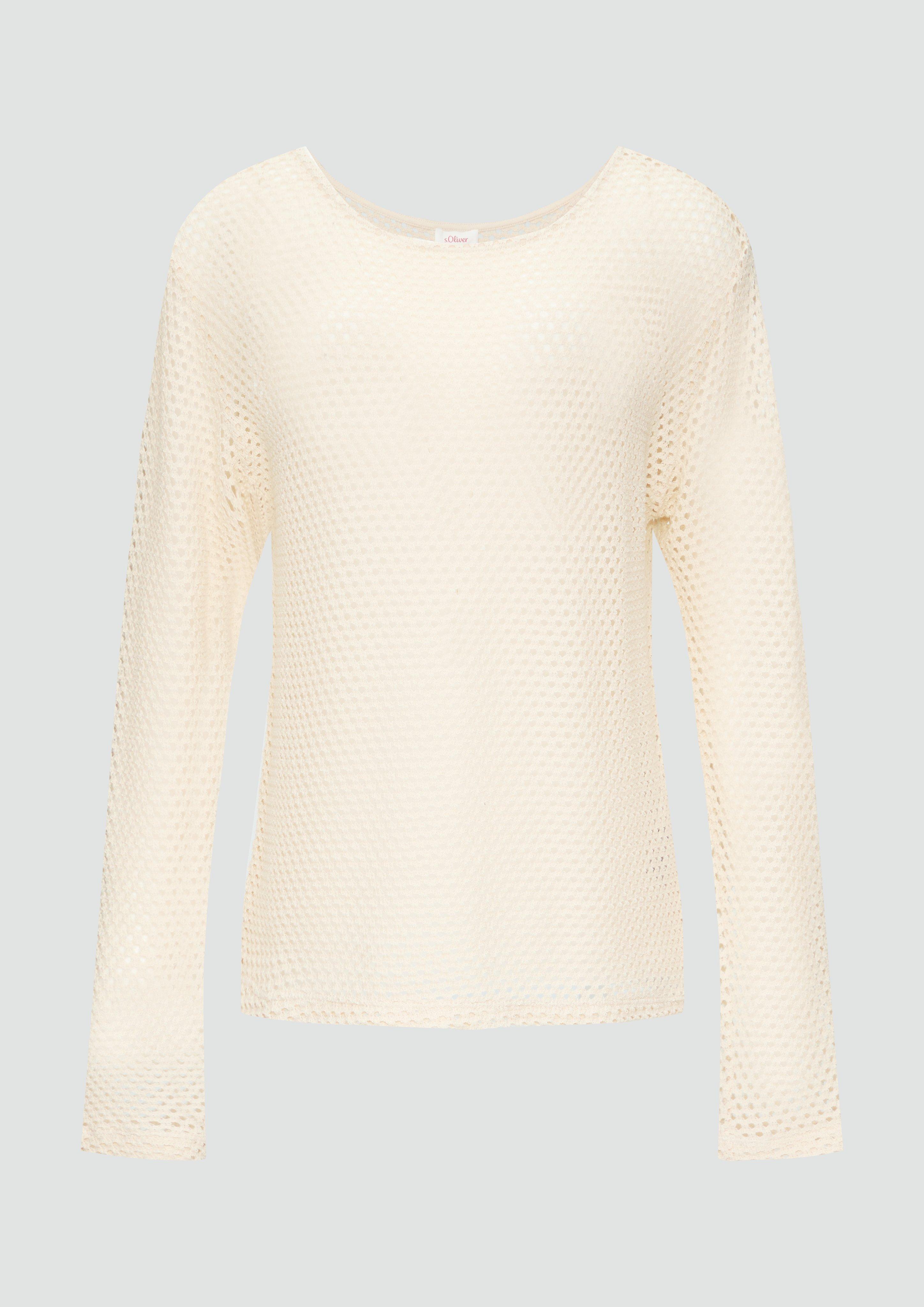 s.Oliver - Langarmshirt aus Ajour-Jersey, Damen, Beige