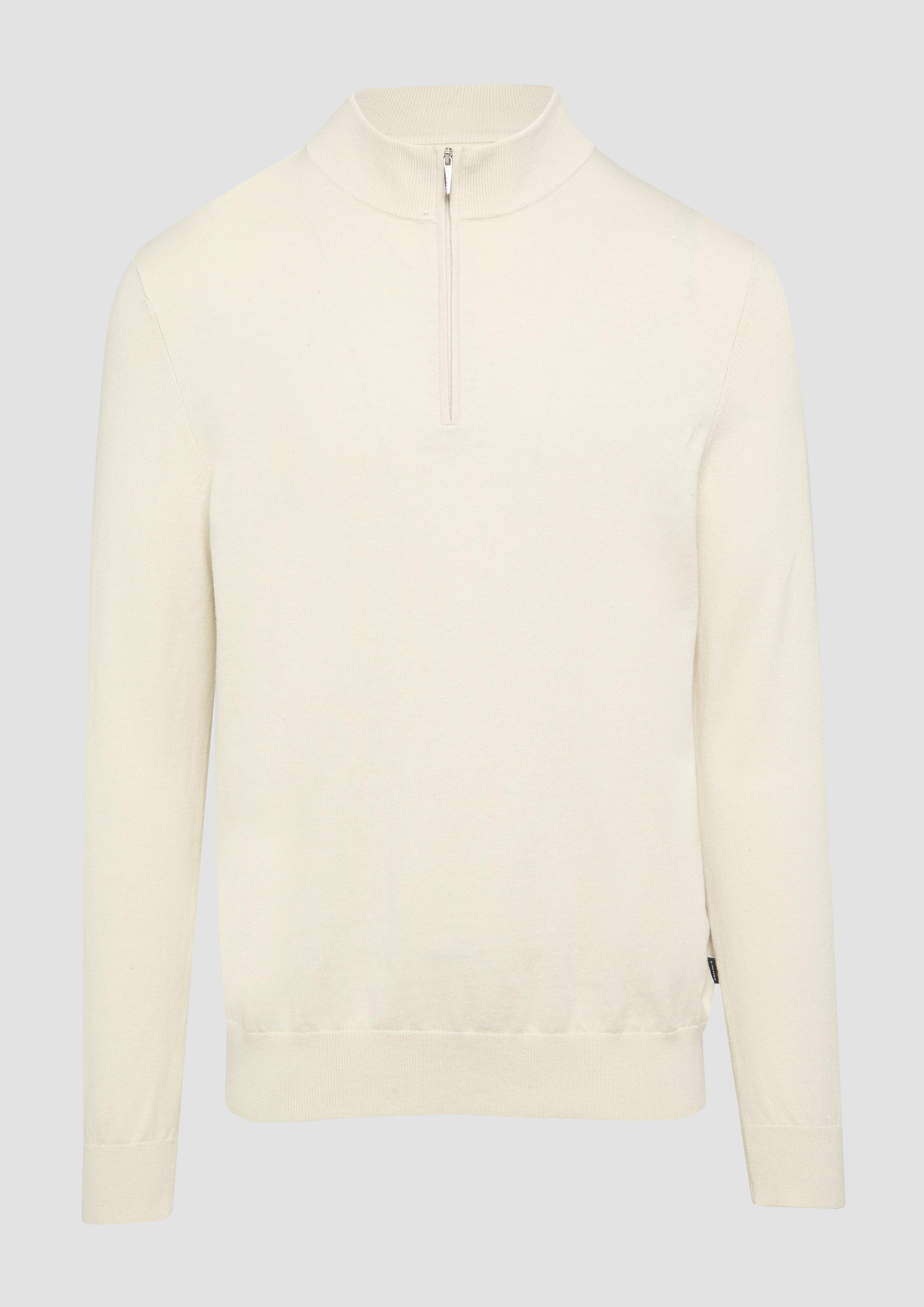 s.Oliver - Strickpullover mit Troyer-Kragen und Seide, Herren, creme