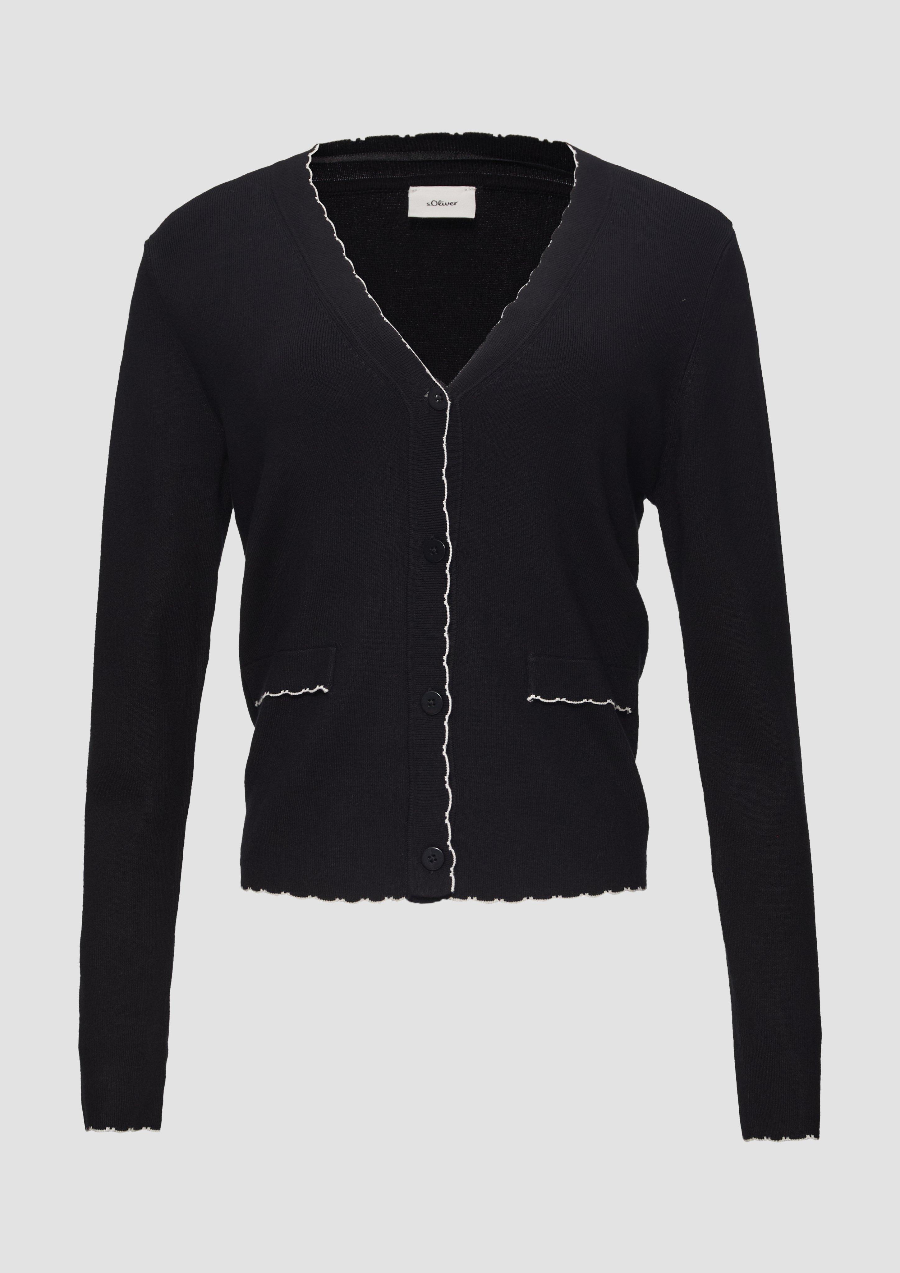 s.Oliver - Strickjacke mit V-Ausschnitt und Kontrastnähten, Damen, schwarz