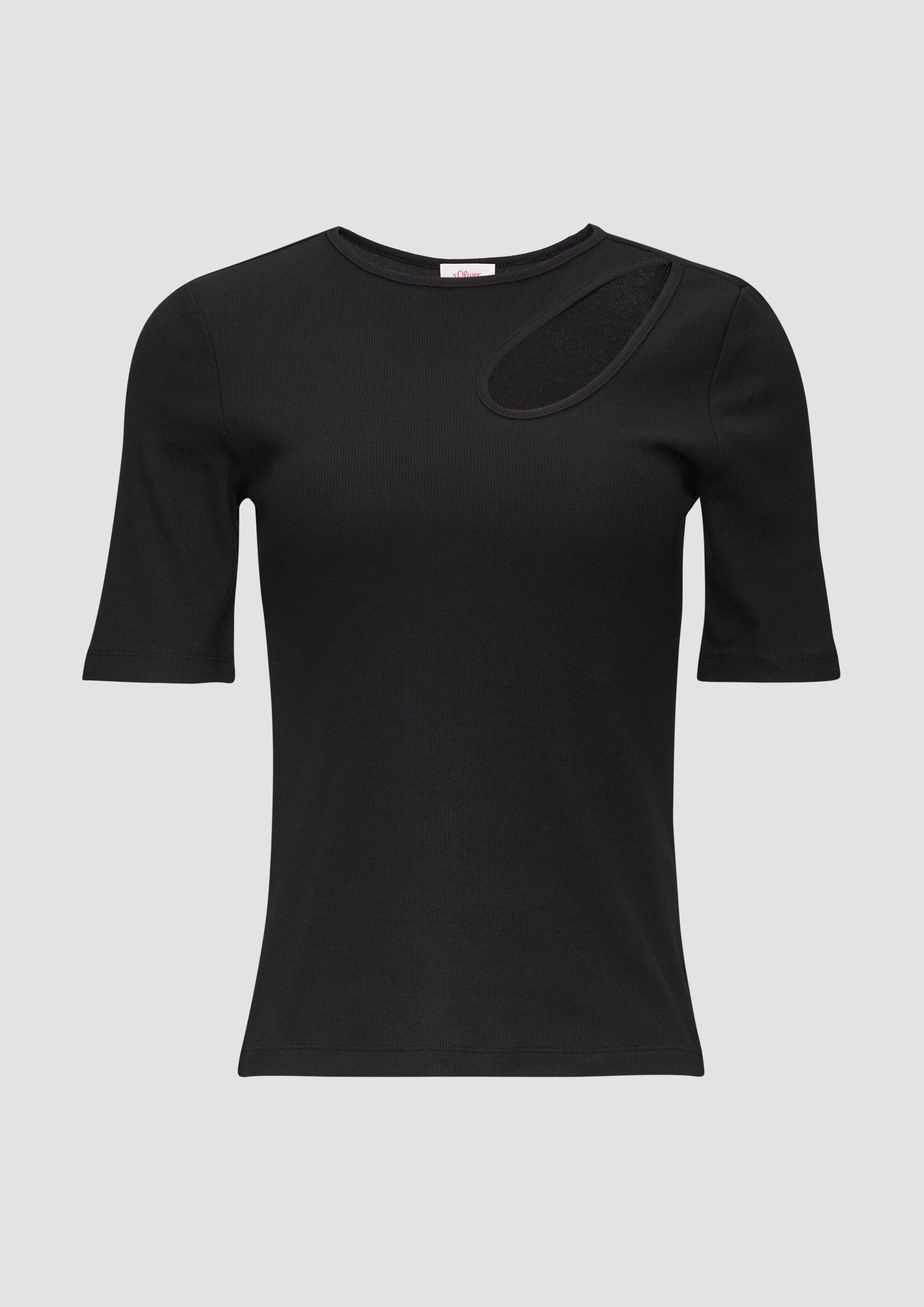 s.Oliver - Elastisches Rippshirt mit Cut-out, Damen, schwarz