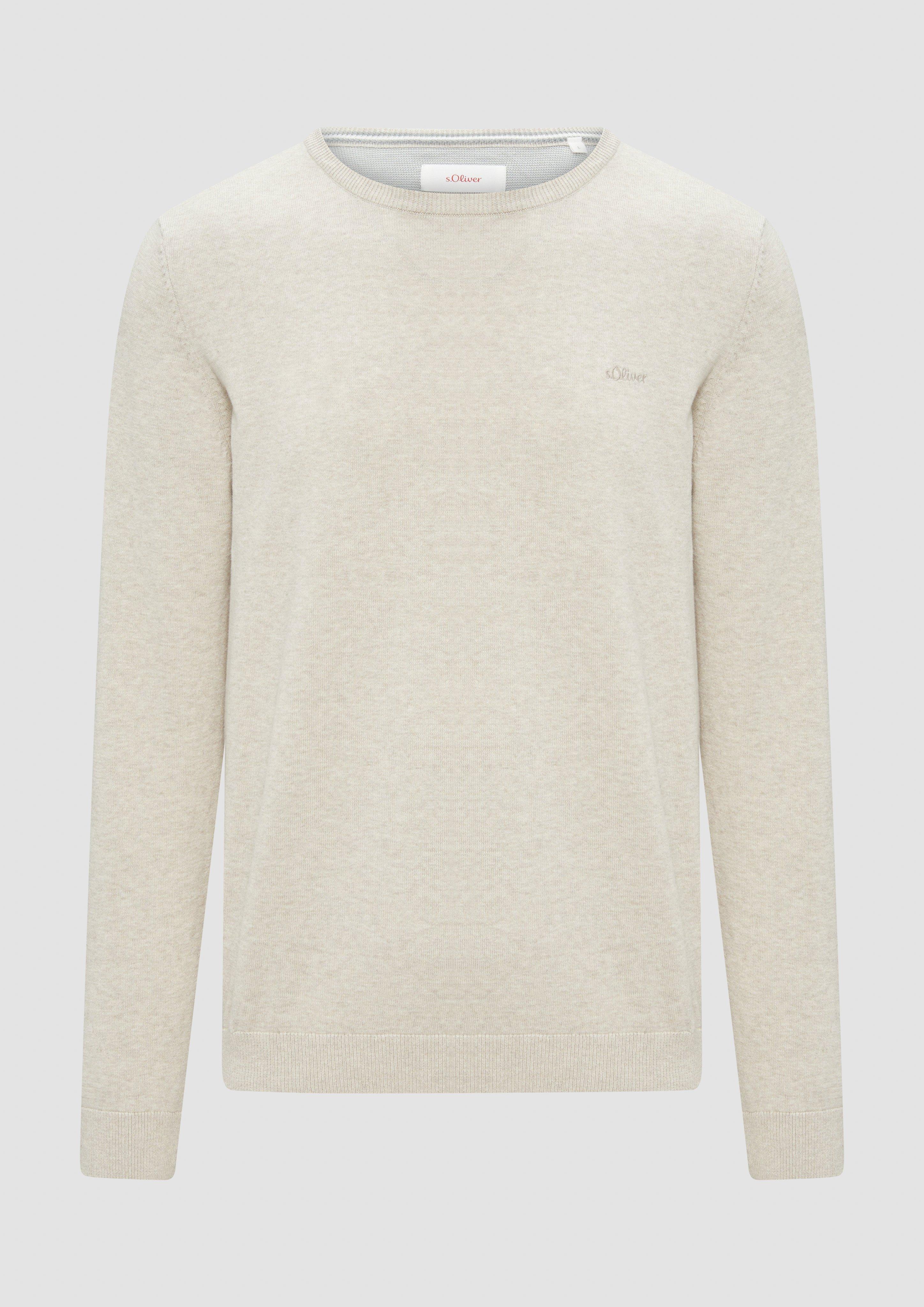 s.Oliver - Strickpullover mit Logo-Stickerei, Herren, Beige