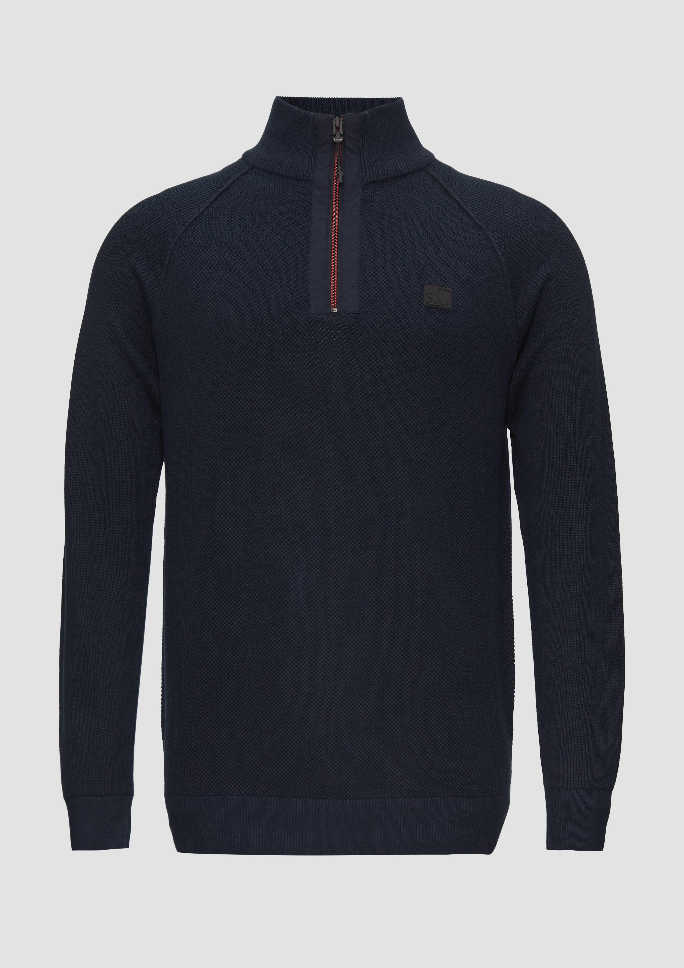 Thumbnail - s.Oliver - Strickpullover mit Troyer-Kragen und Strukturmix, Herren, blau