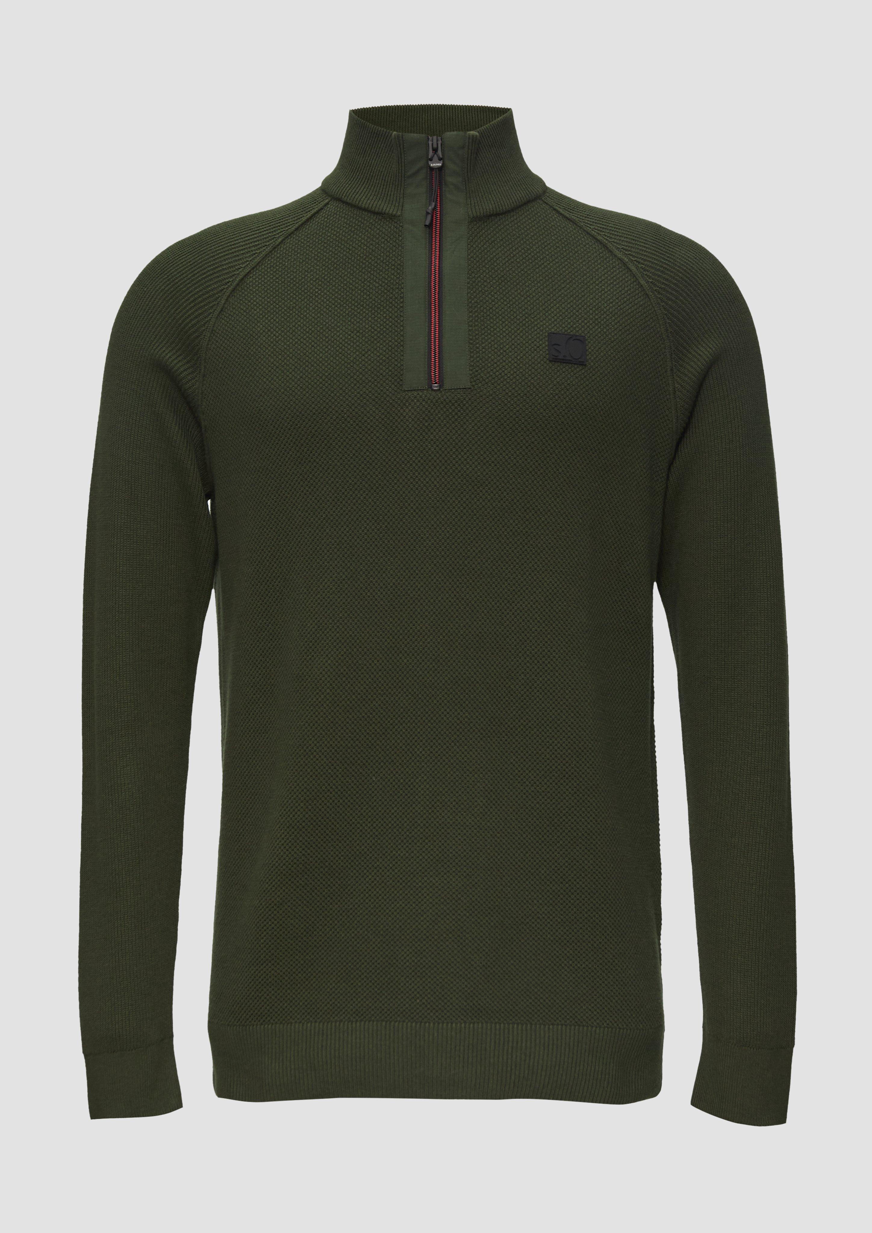 s.Oliver - Strickpullover mit Troyer-Kragen und Strukturmix, Herren, Grün