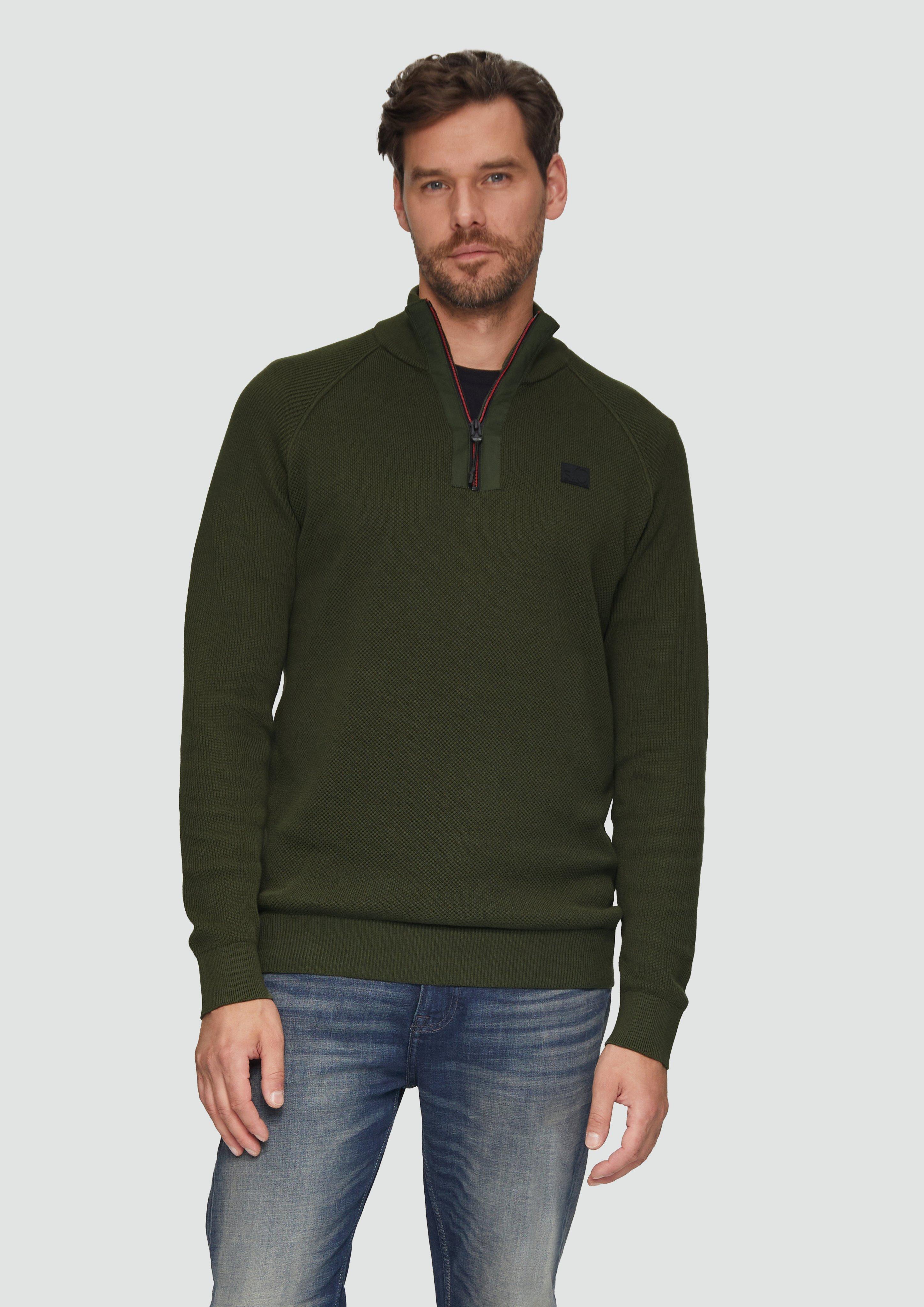 S.Oliver Strickpullover mit Troyer-Kragen und Strukturmix