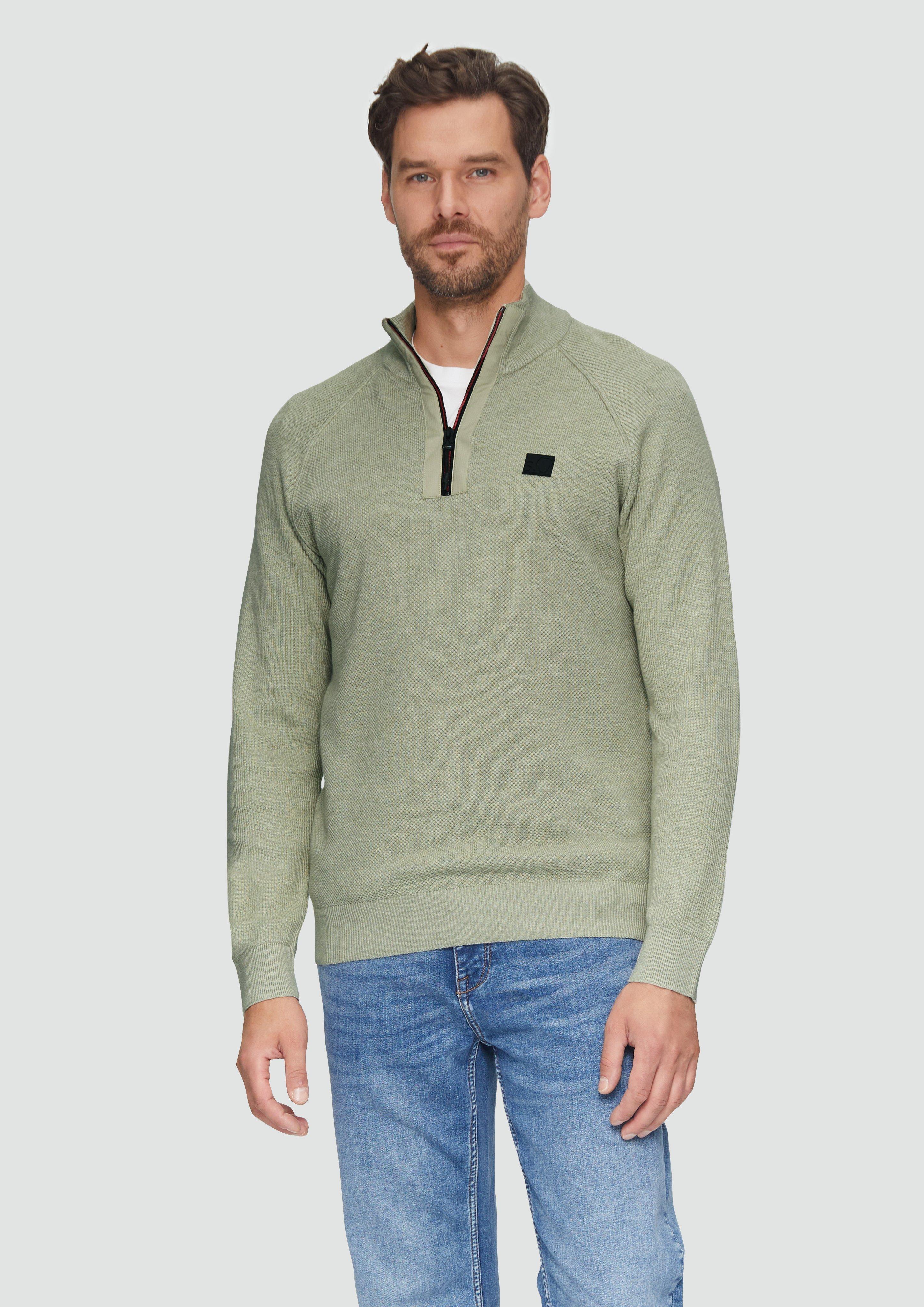 S.Oliver Strickpullover mit Troyer-Kragen und Strukturmix