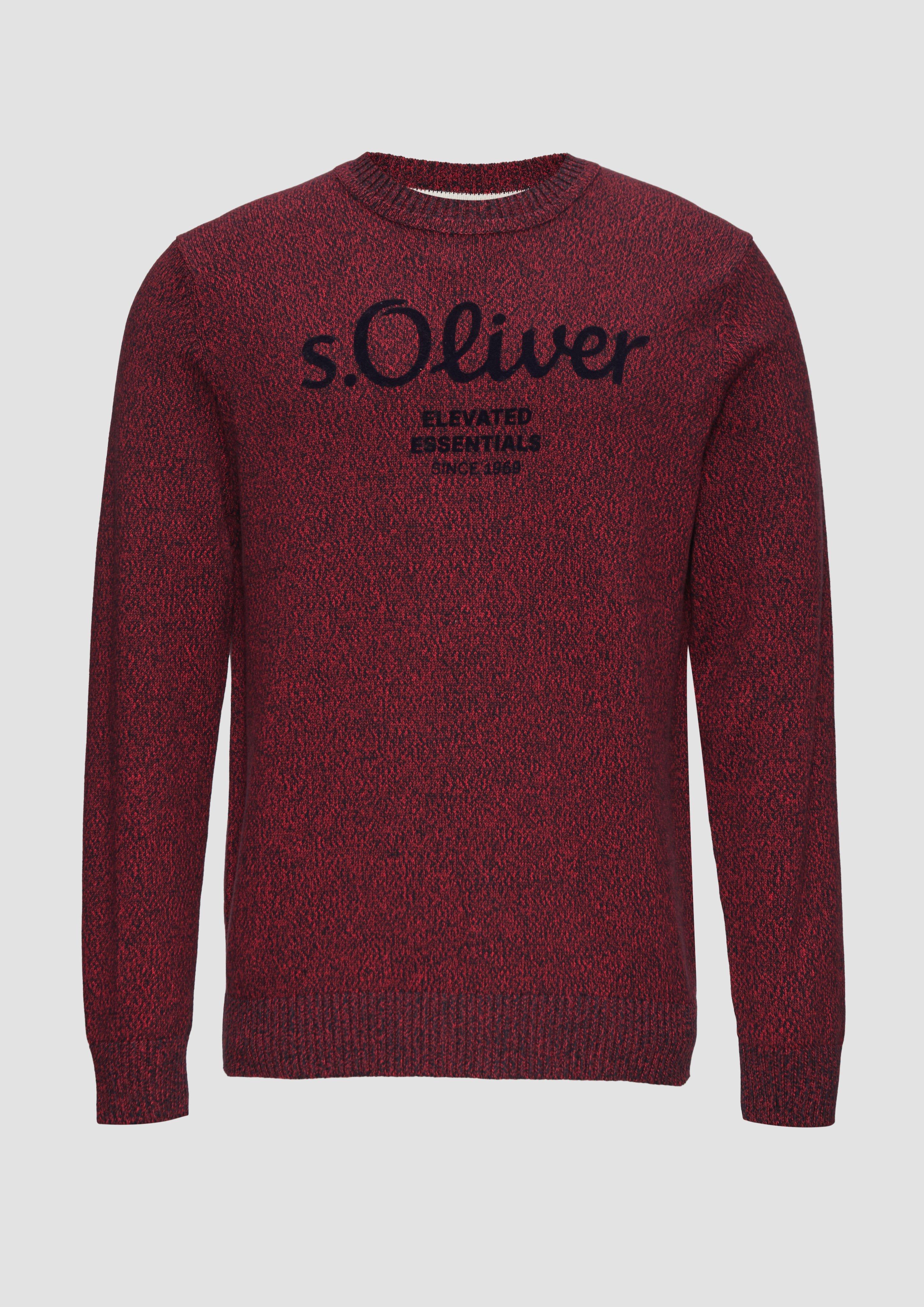 s.Oliver - Strickpullover mit Logo in Melange-Optik, Herren, rot