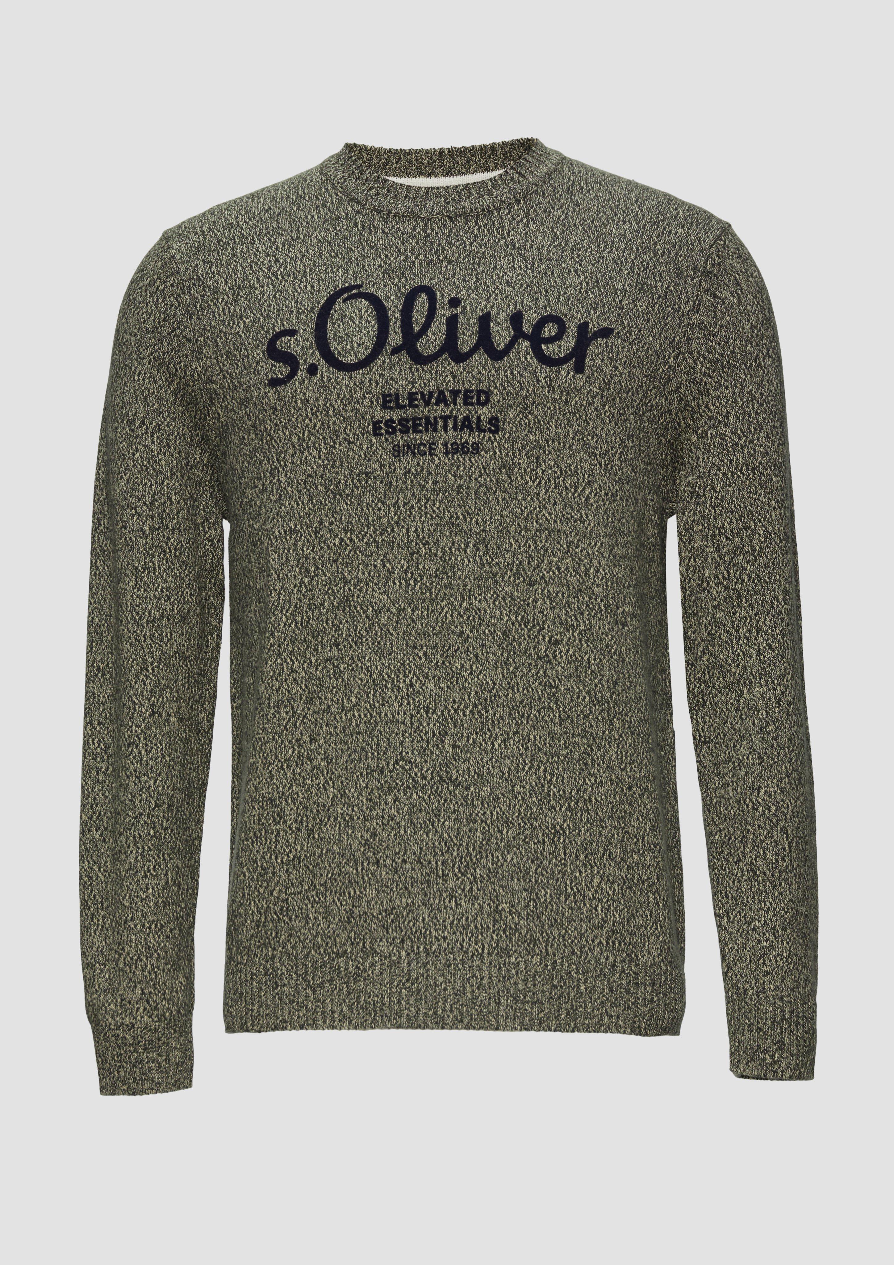 s.Oliver - Strickpullover mit Logo in Melange-Optik, Herren, beige|olive