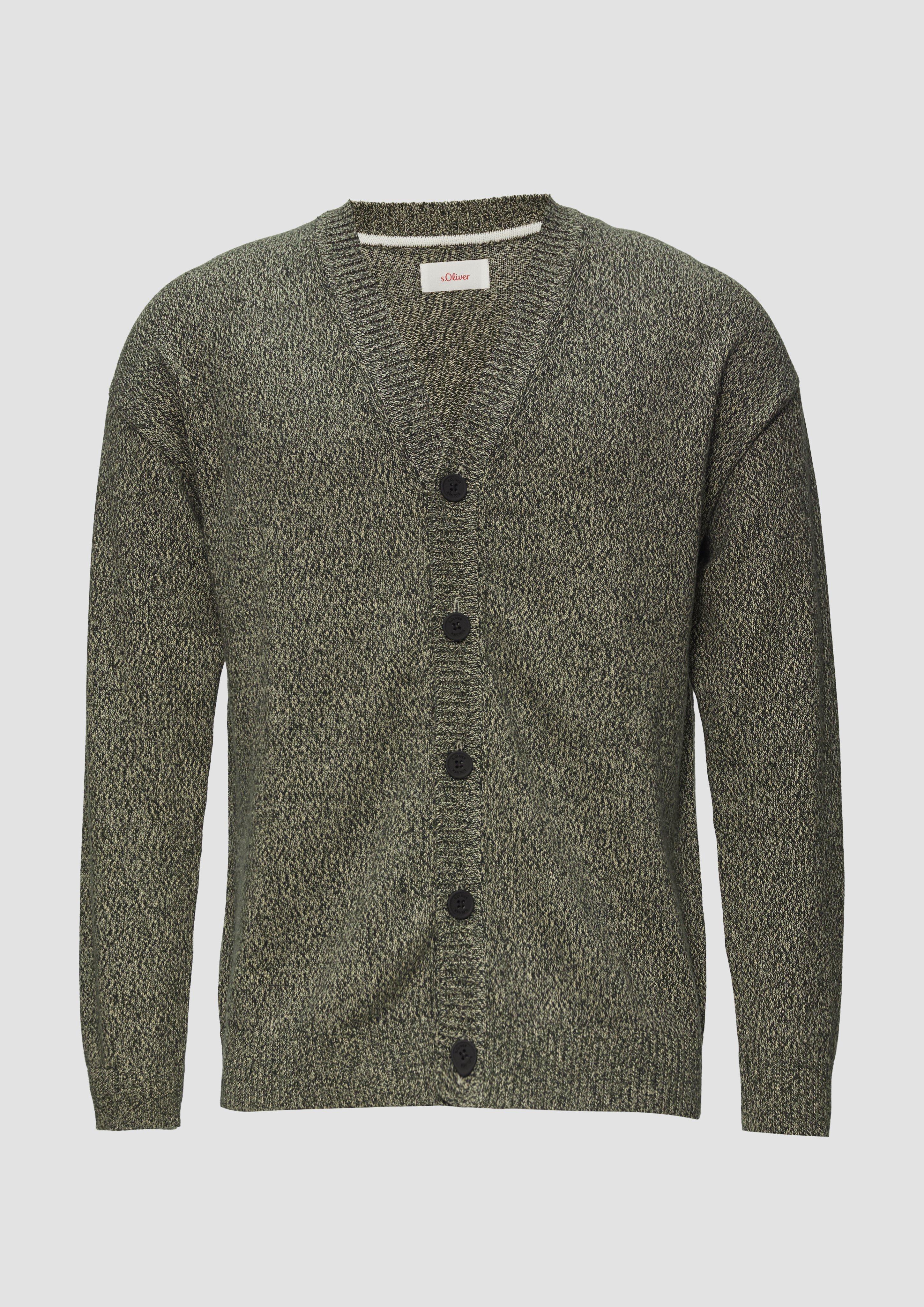 s.Oliver - Strickcardigan mit V-Ausschnitt in Bicolor-Optik, Herren, Grün