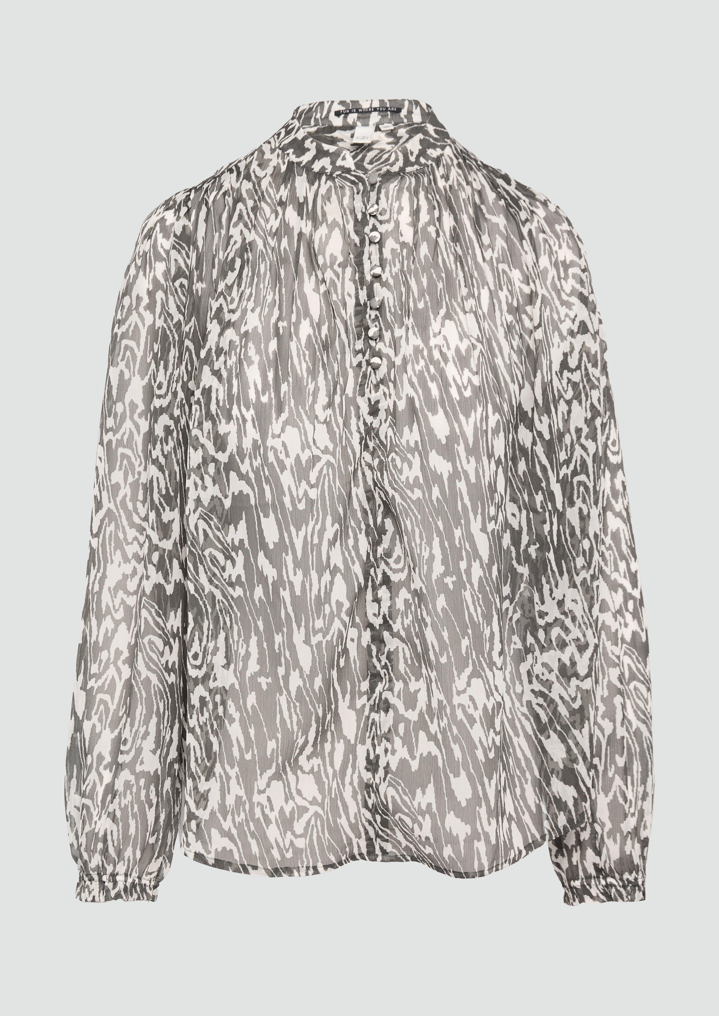 QS - Transparente Bluse mit All-over-Print, Damen, creme|grau