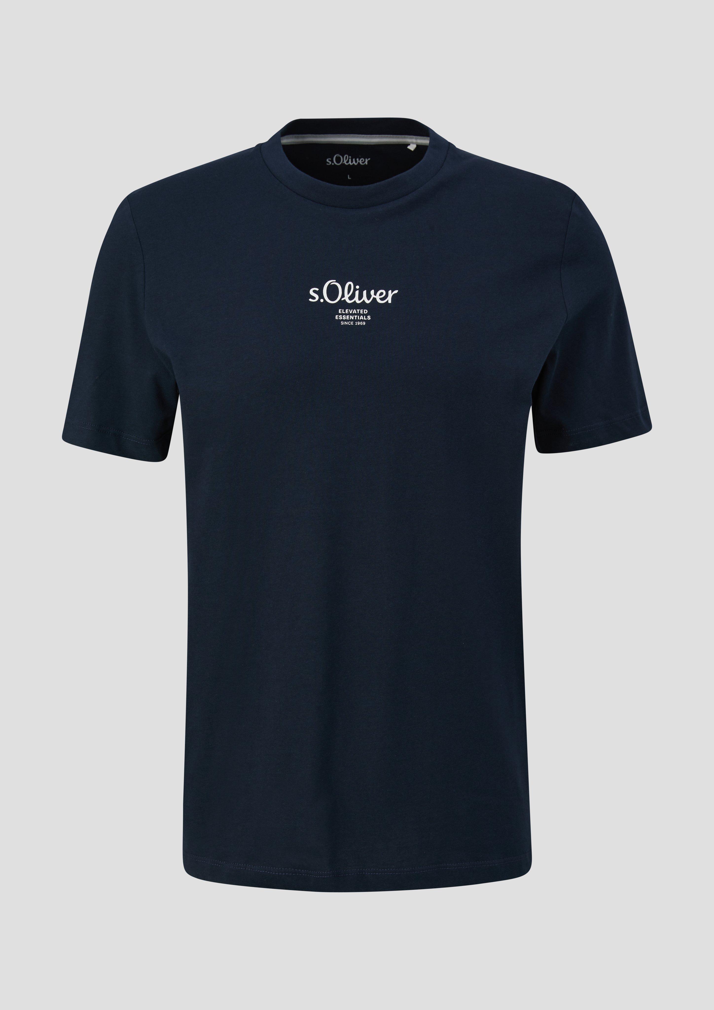 s.Oliver - T-Shirt mit Logo-Print, Herren, blau