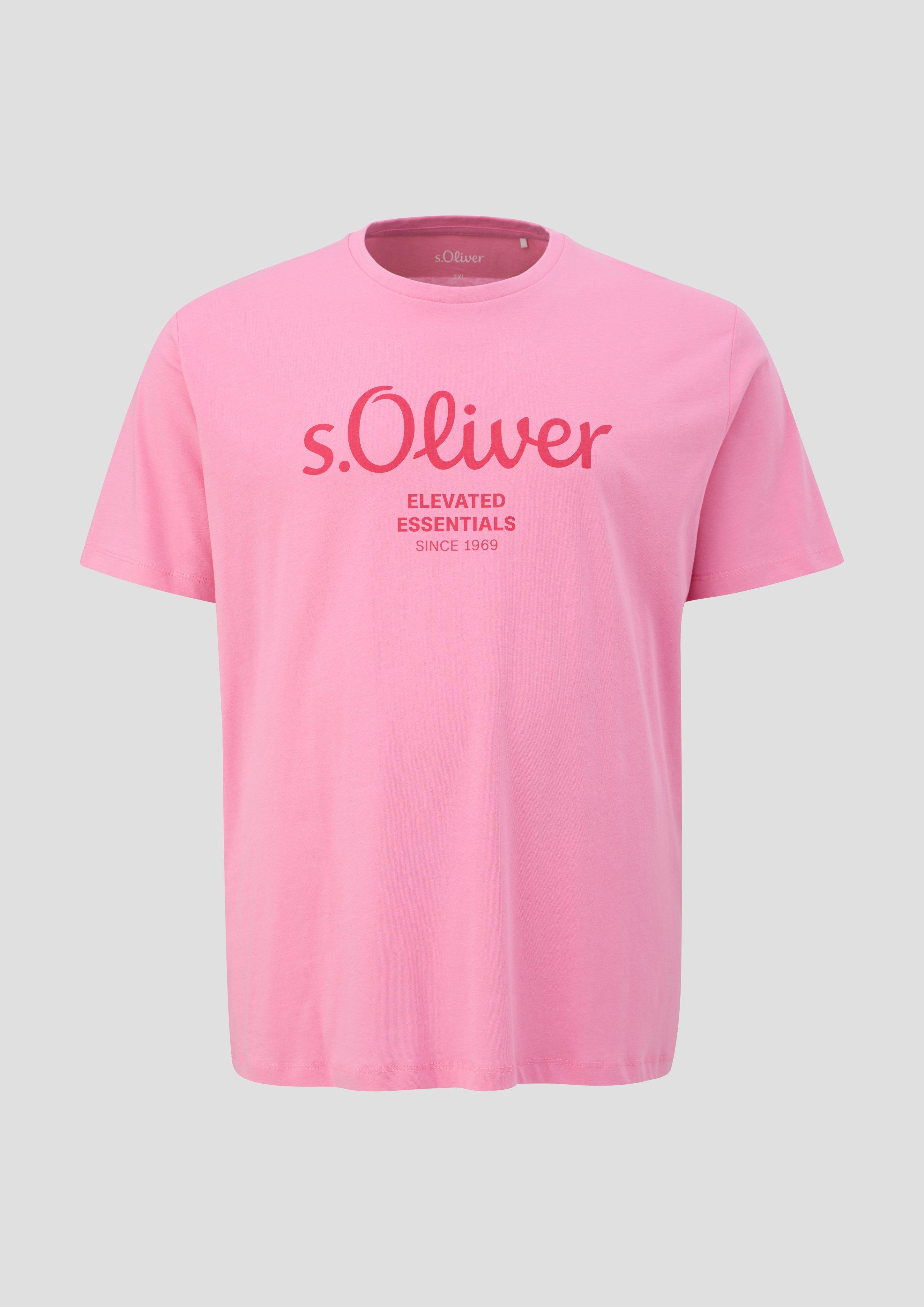 s.Oliver - T-Shirt mit Label-Print, Herren, Rosa