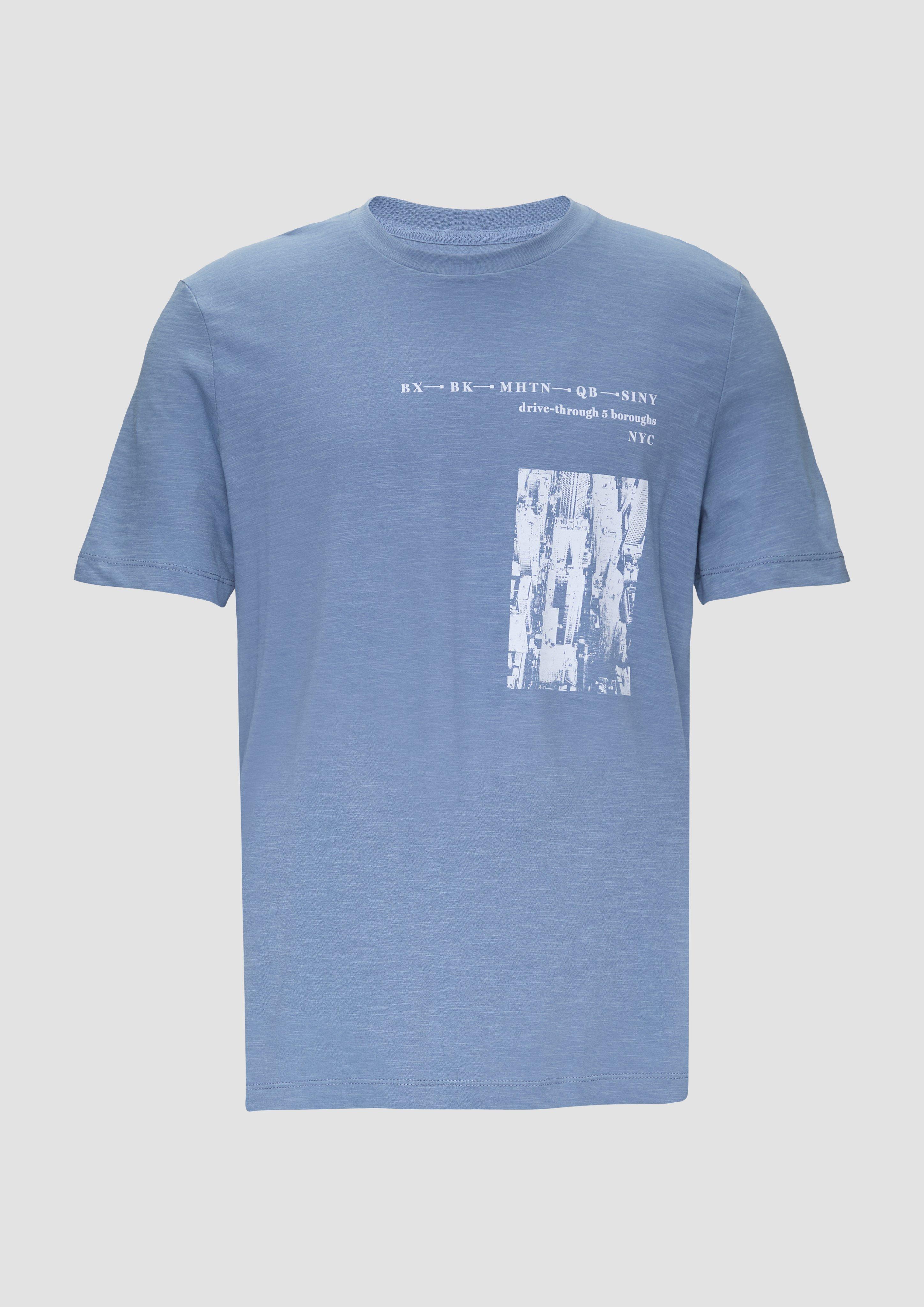 s.Oliver - Printshirt aus Baumwolle mit Flammgarnstruktur, Herren, blau