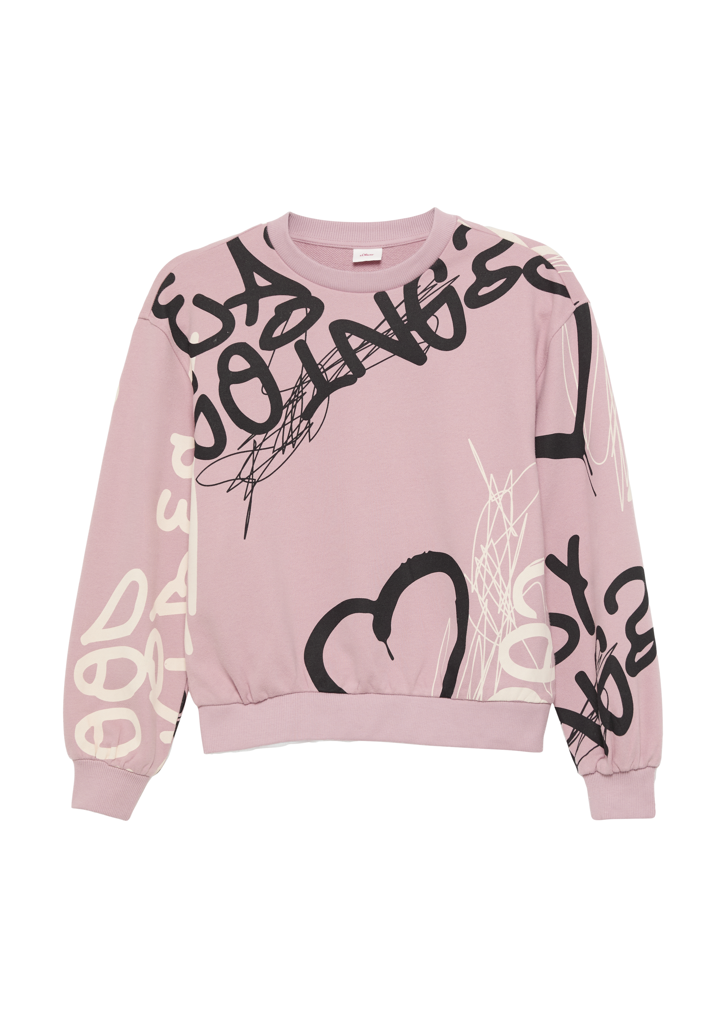 s.Oliver - Sweatshirt mit All-over-Print und Rippbündchen, Mädchen, Rosa