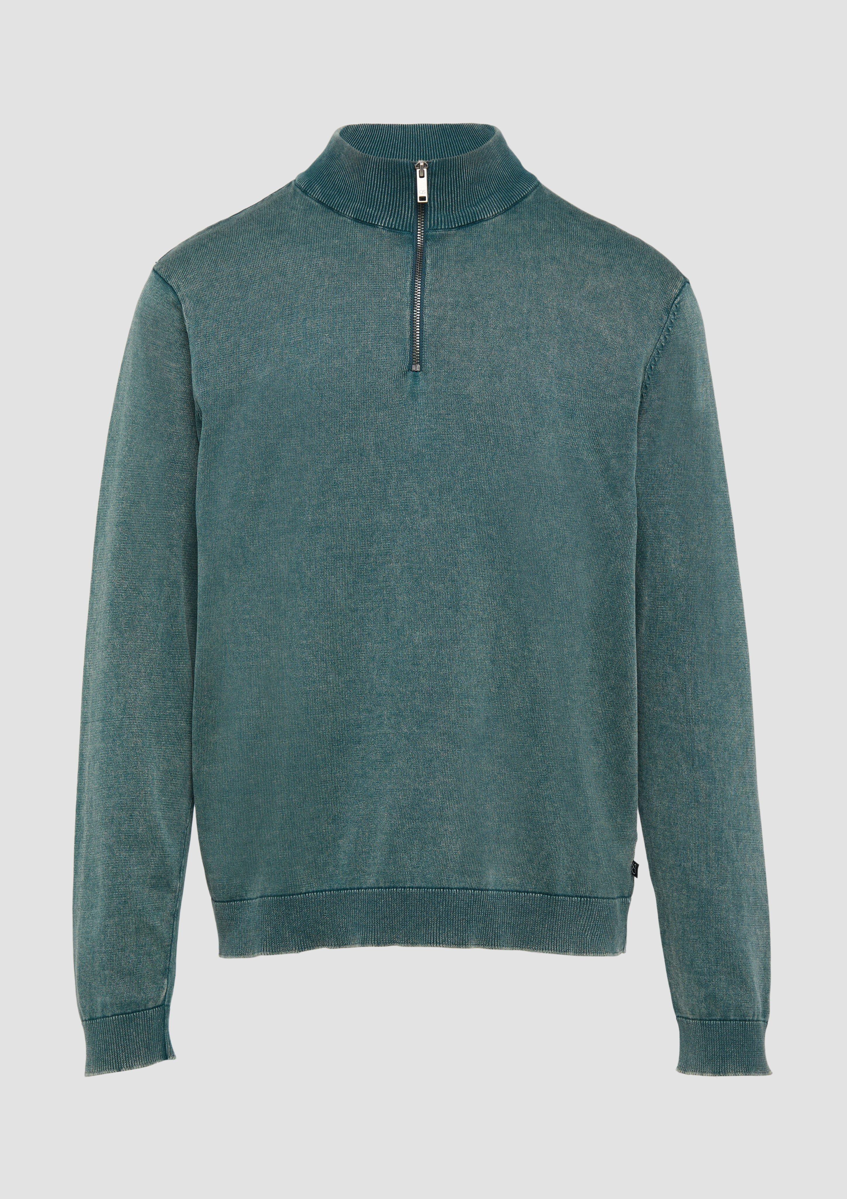 QS - Gewaschener Baumwollpullover mit Reißverschlusskragen, Herren, Blau