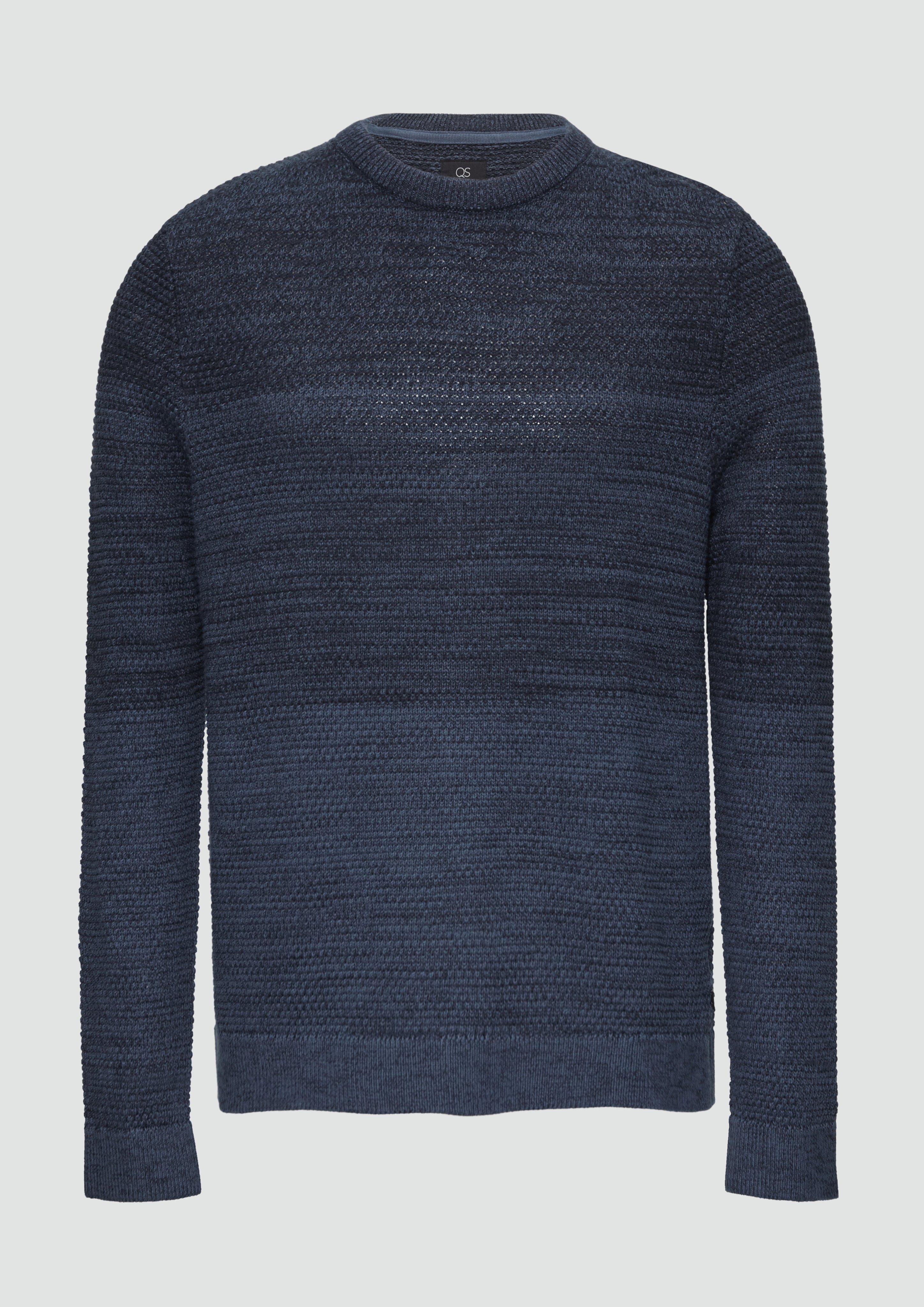 QS - Strickpullover in melierter Streifenoptik, Herren, blau