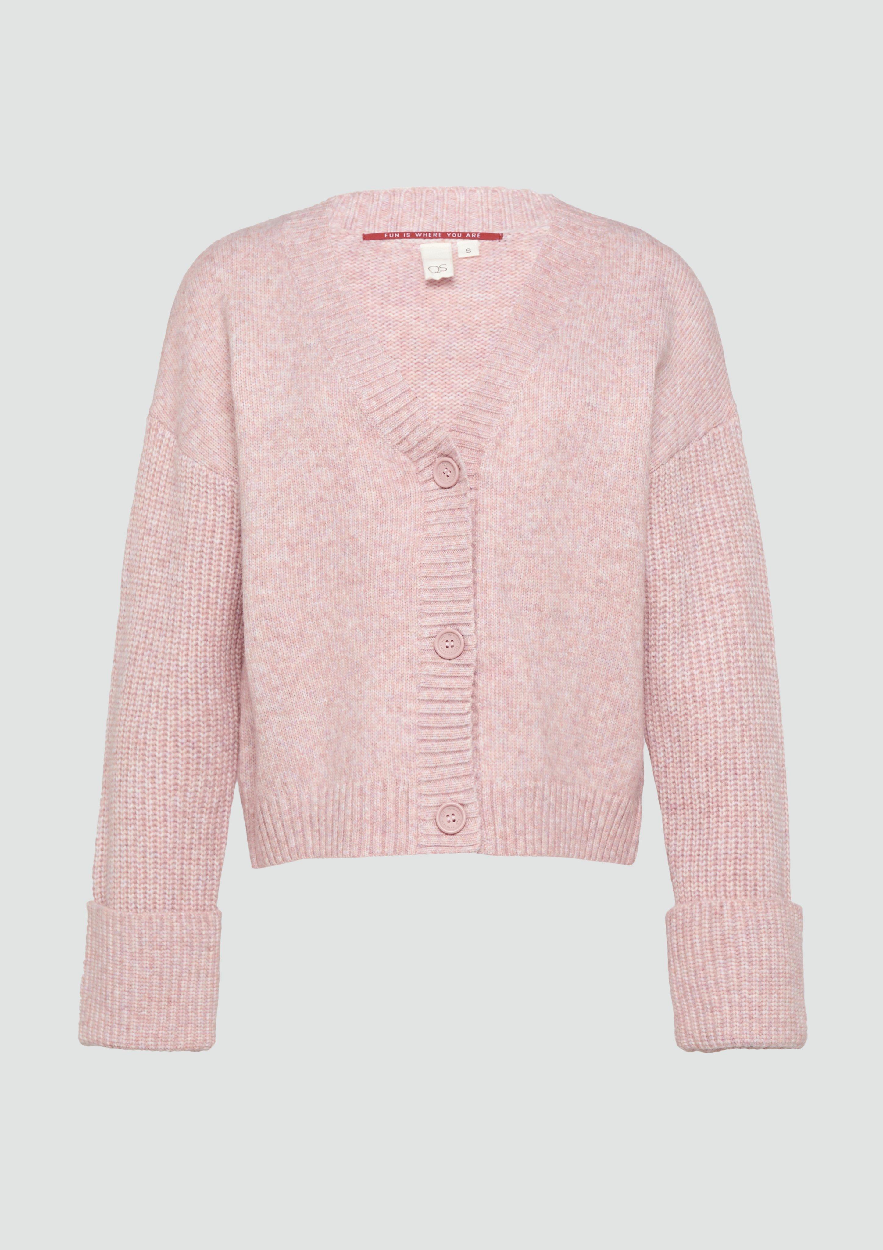 QS - Weiche Strickjacke in melierter Optik, Damen, Rosa