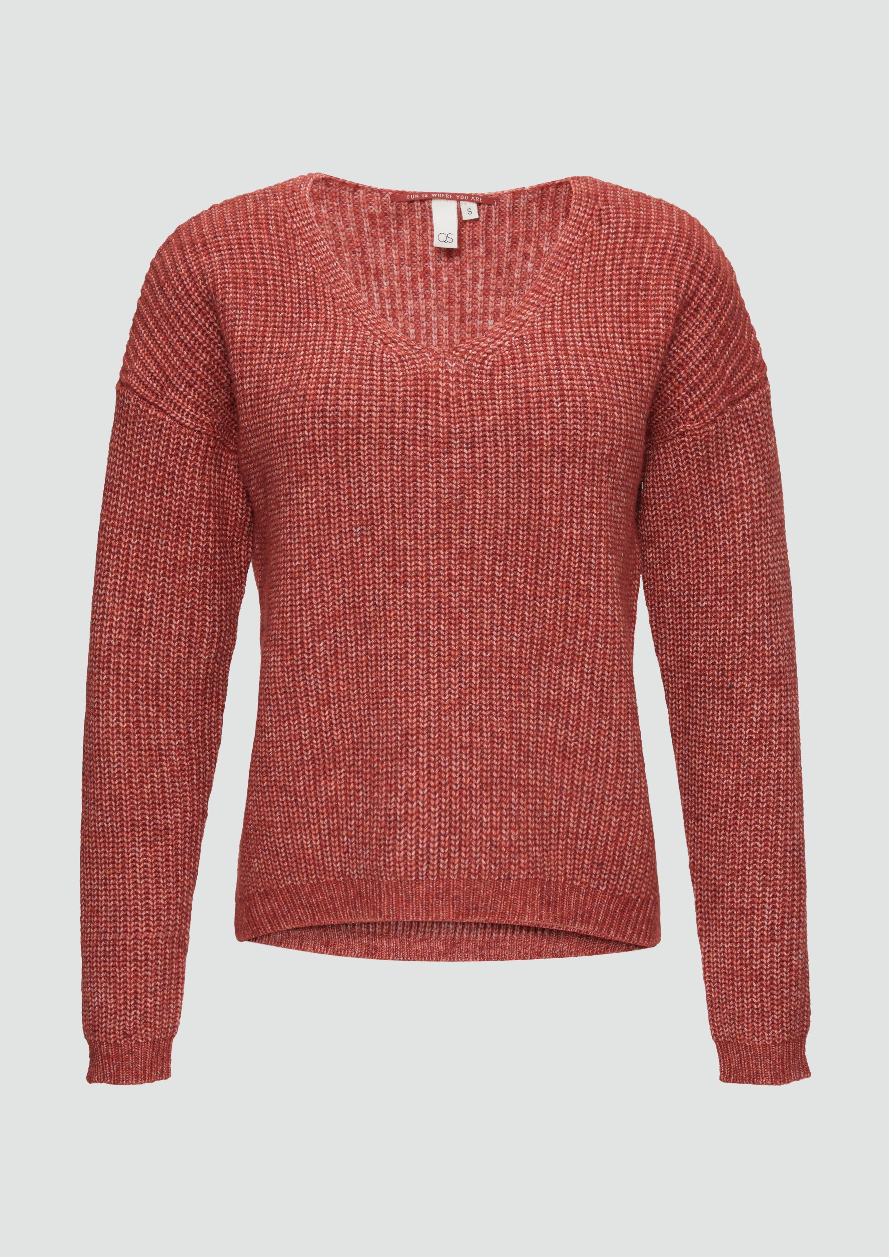 QS - Pullover mit überschnittenen Schultern in Melange-Optik, Damen, rot