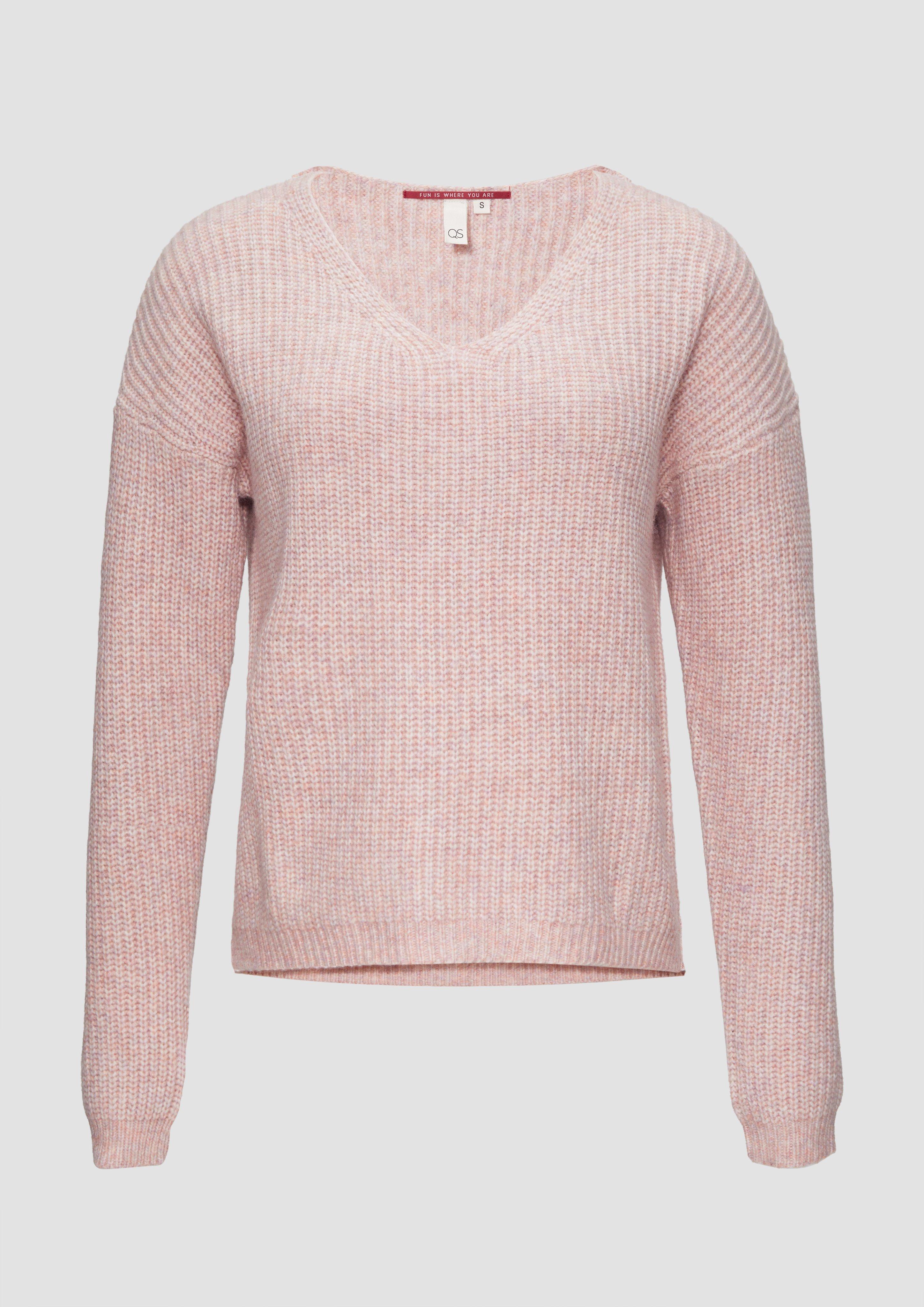 QS - Pullover mit überschnittenen Schultern in Melange-Optik, Damen, Rosa