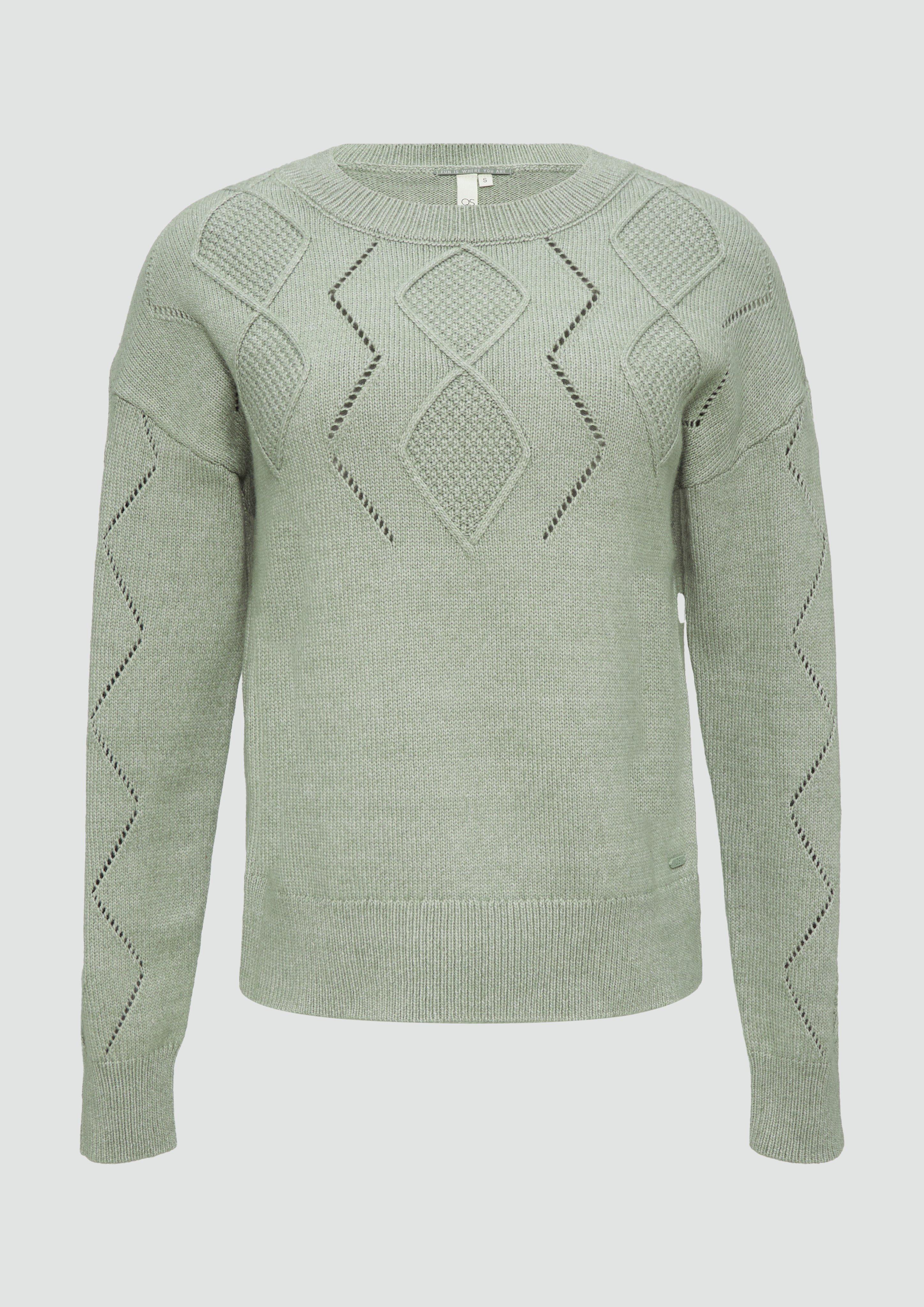 QS - Pullover aus Viskosemix mit Ajour-Muster, Damen, grün