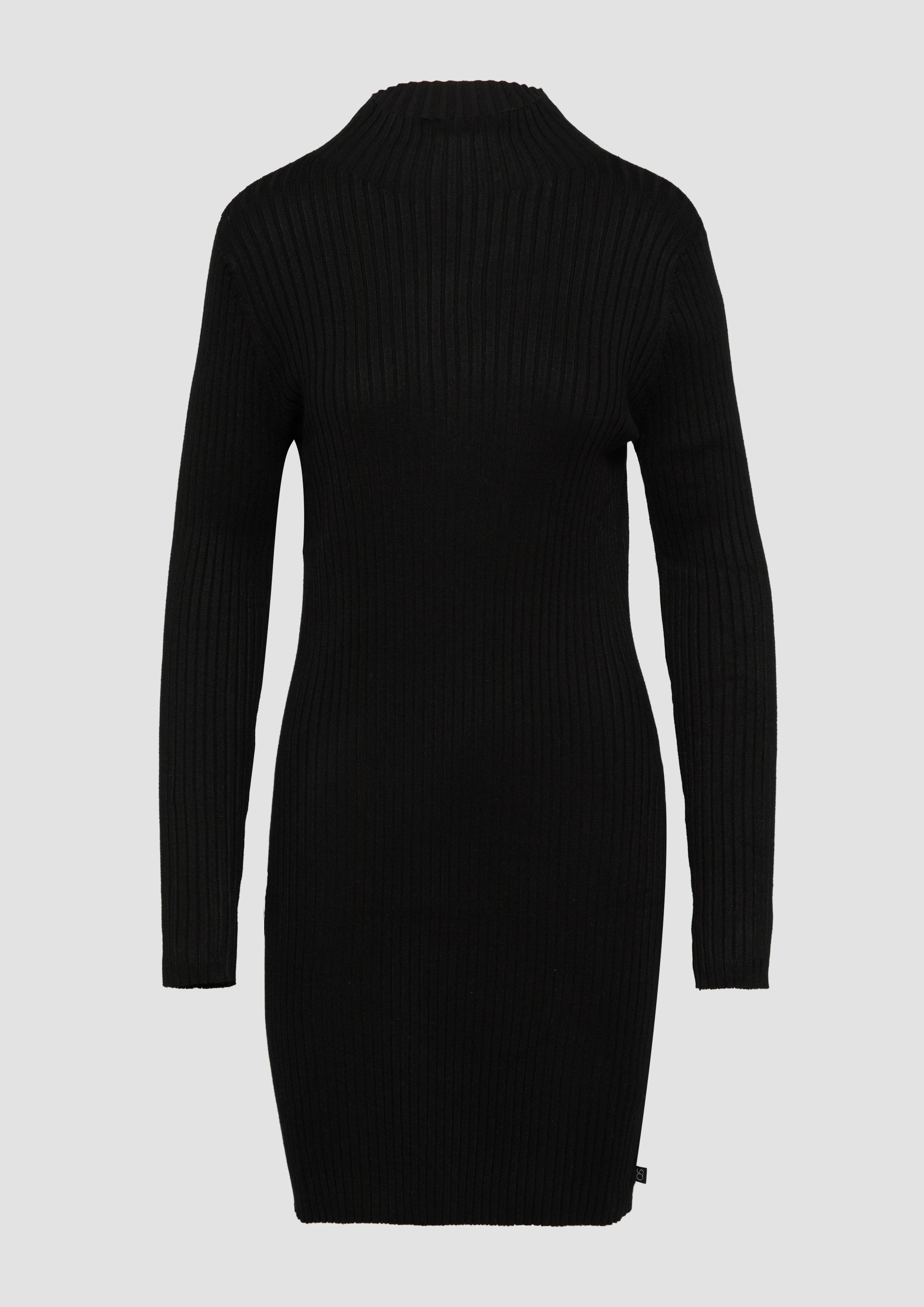 Thumbnail - QS - Geripptes Strickkleid im Slim Fit, Damen, schwarz