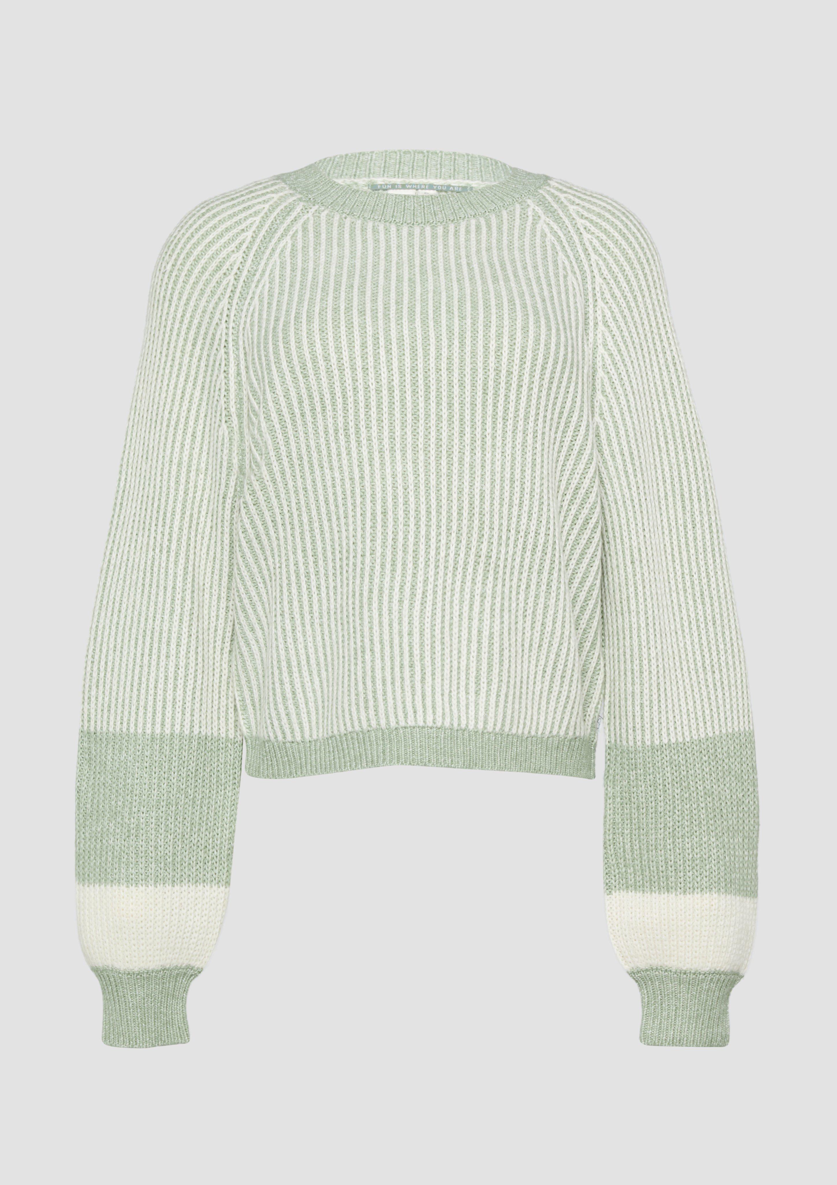 QS - Verkürzter Pullover mit Colour-Blocking, Damen, grün