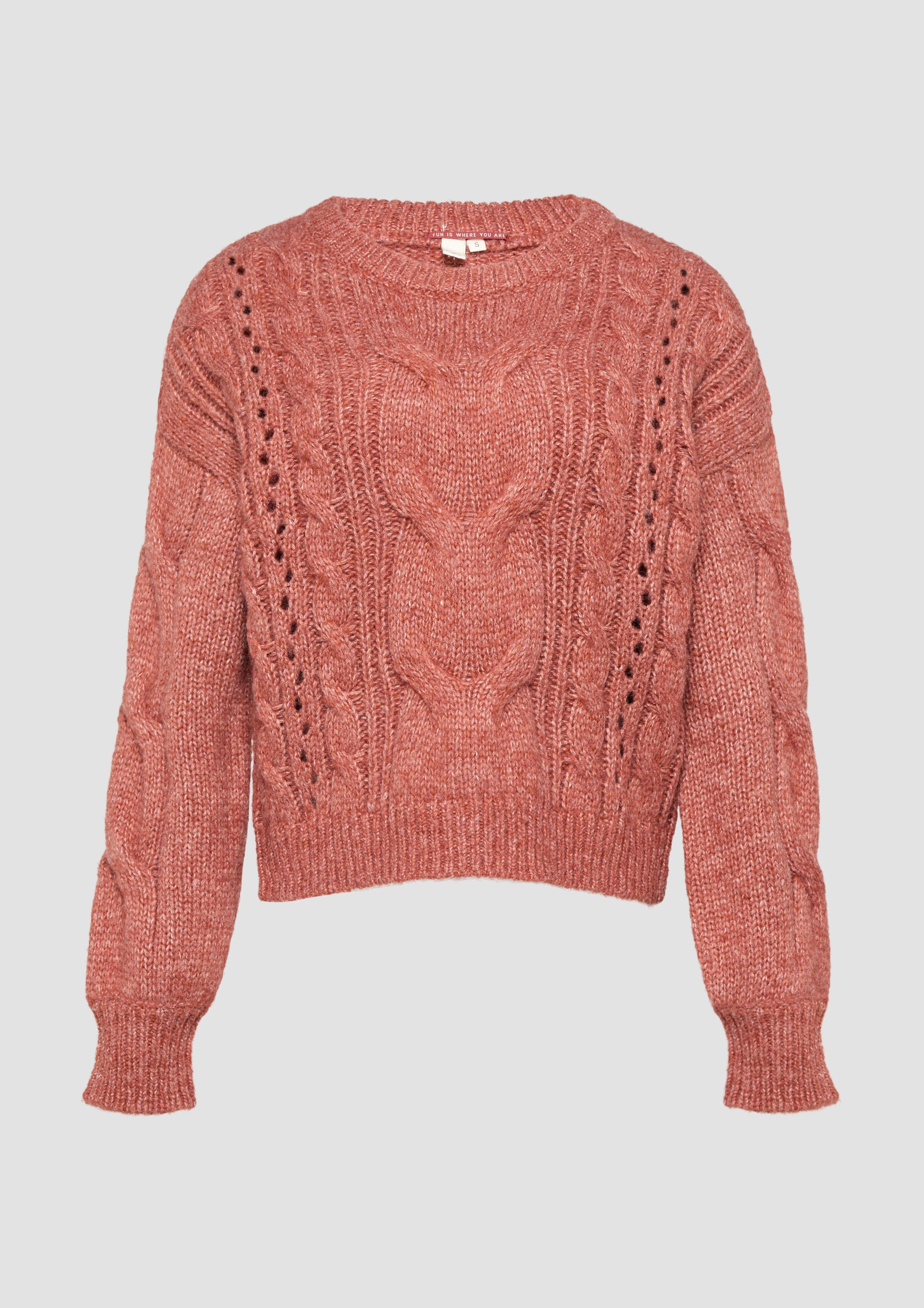 QS - Softer Zopfstrickpullover mit überschnittenen Schultern, Damen, rot